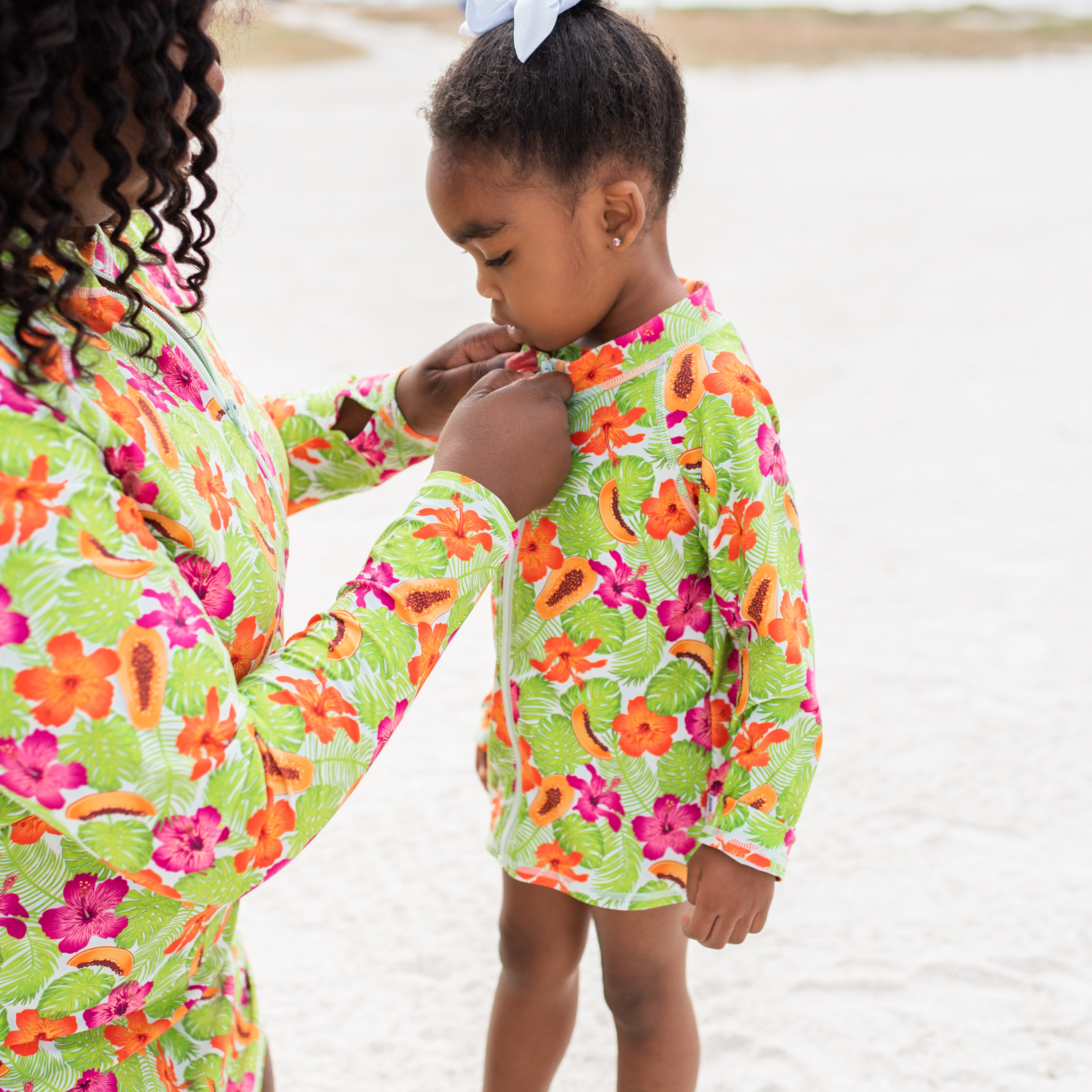 Kids UPF 50+ Long Sleeve Zipper Rash Guard Swim Shirt | "Hibiscus"-SwimZip UPF 50+ Sun Protective Swimwear & UV Zipper Rash Guards-pos3