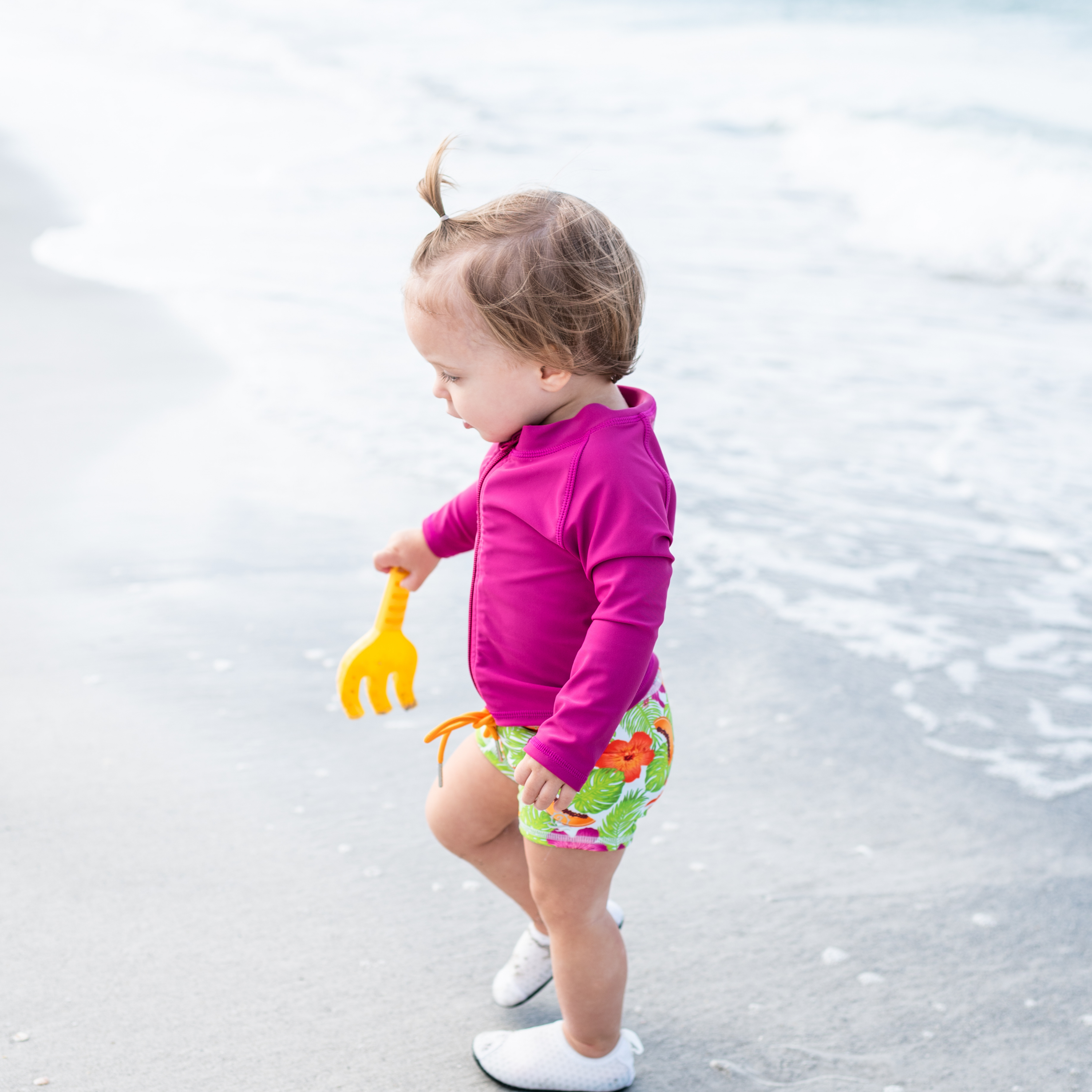 Kids Euro Swim Shorties | "Hibiscus"-SwimZip UPF 50+ Sun Protective Swimwear & UV Zipper Rash Guards-pos4