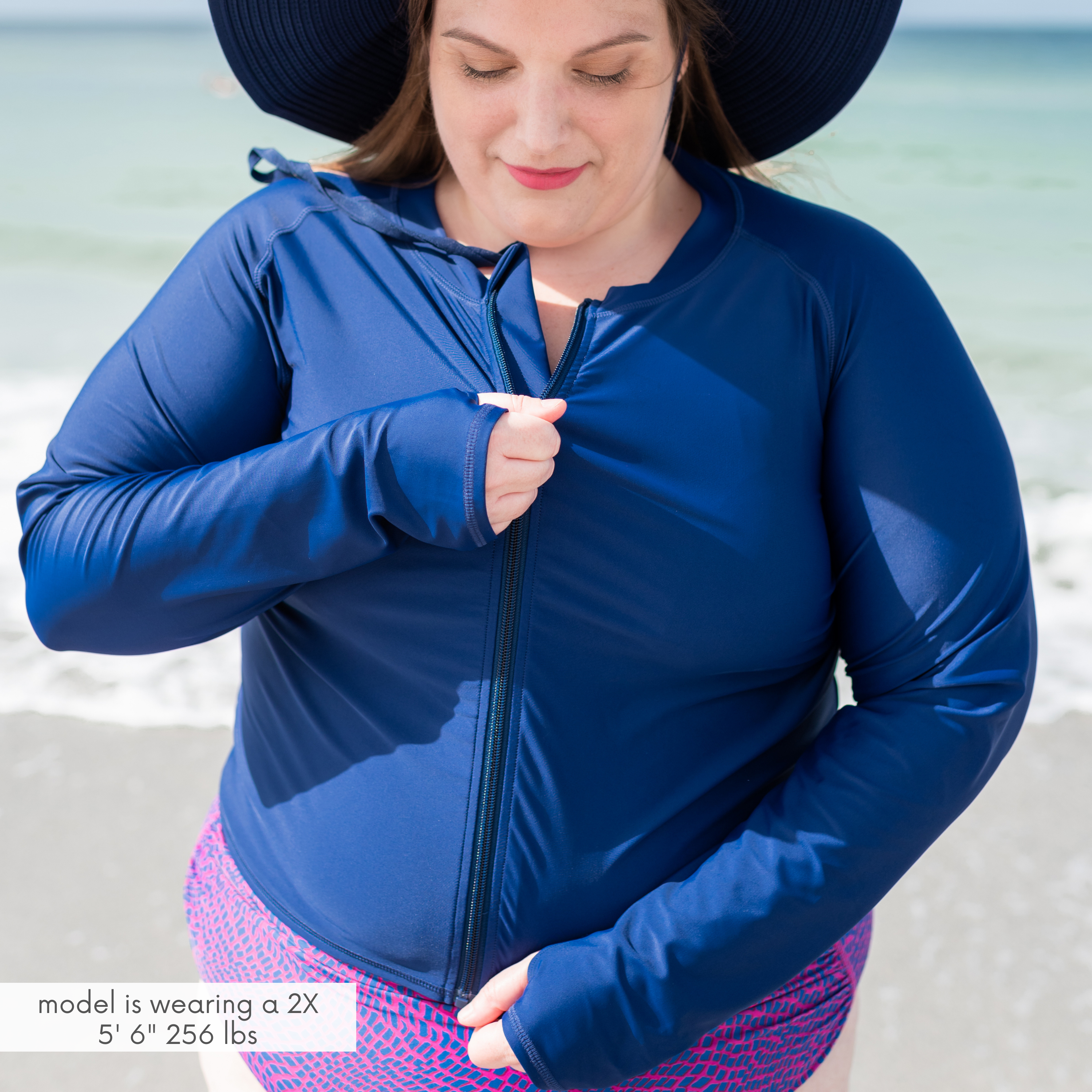 Women's Long Sleeve Crop Rash Guard | “Navy”-SwimZip UPF 50+ Sun Protective Swimwear & UV Zipper Rash Guards-pos8