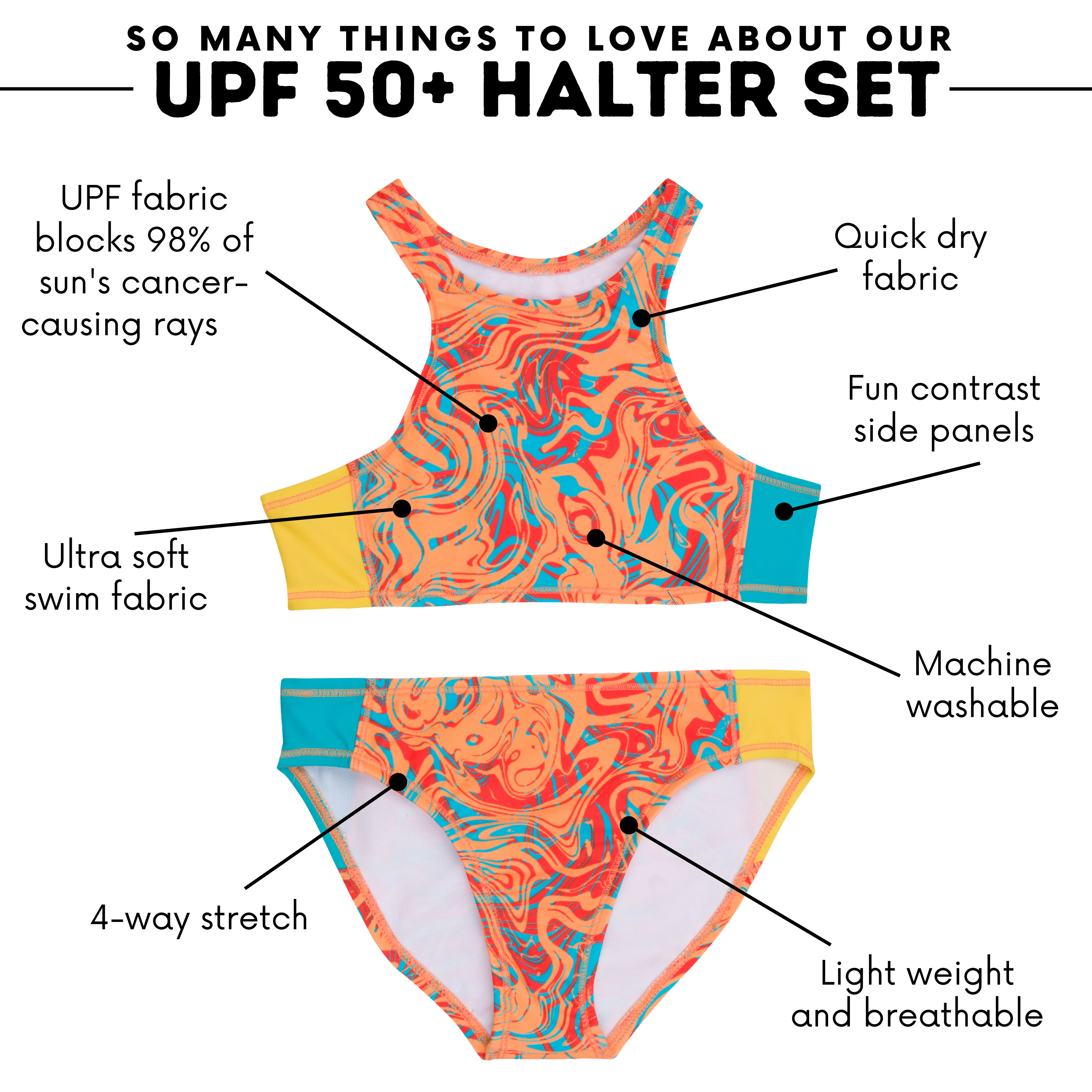 Girls Halter Top Bikini Set (2 Piece) | "Swirl"-SwimZip UPF 50+ Sun Protective Swimwear & UV Zipper Rash Guards-pos5