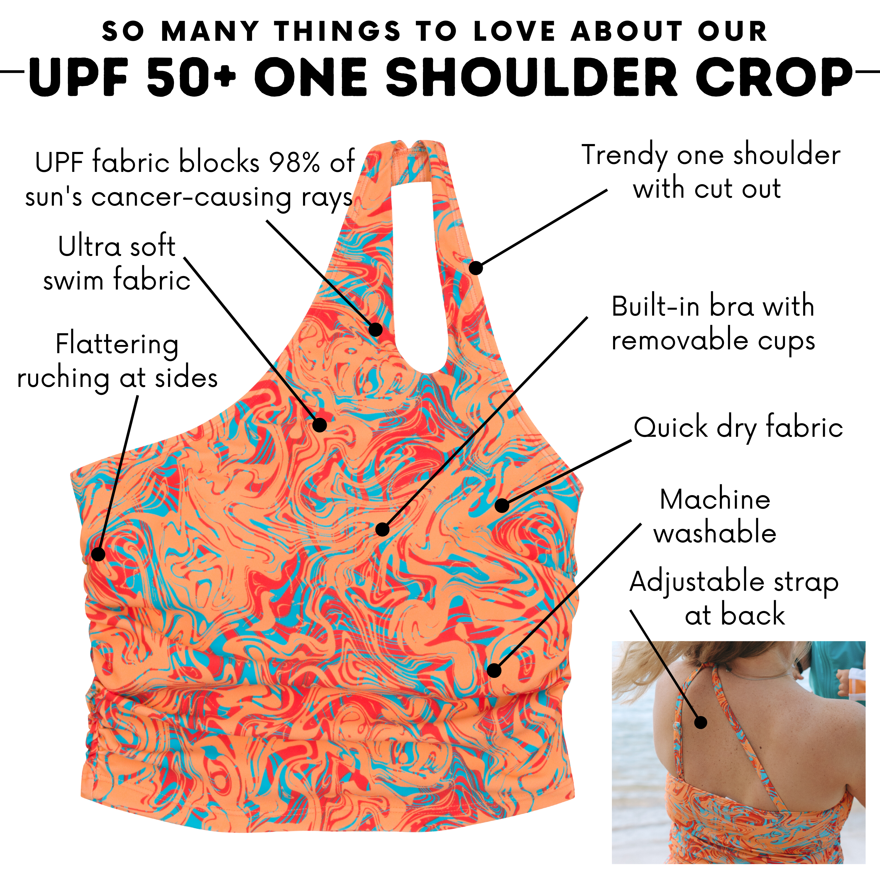 Women’s One Shoulder Crop Tankini Top | “Swirl”-SwimZip UPF 50+ Sun Protective Swimwear & UV Zipper Rash Guards-pos4