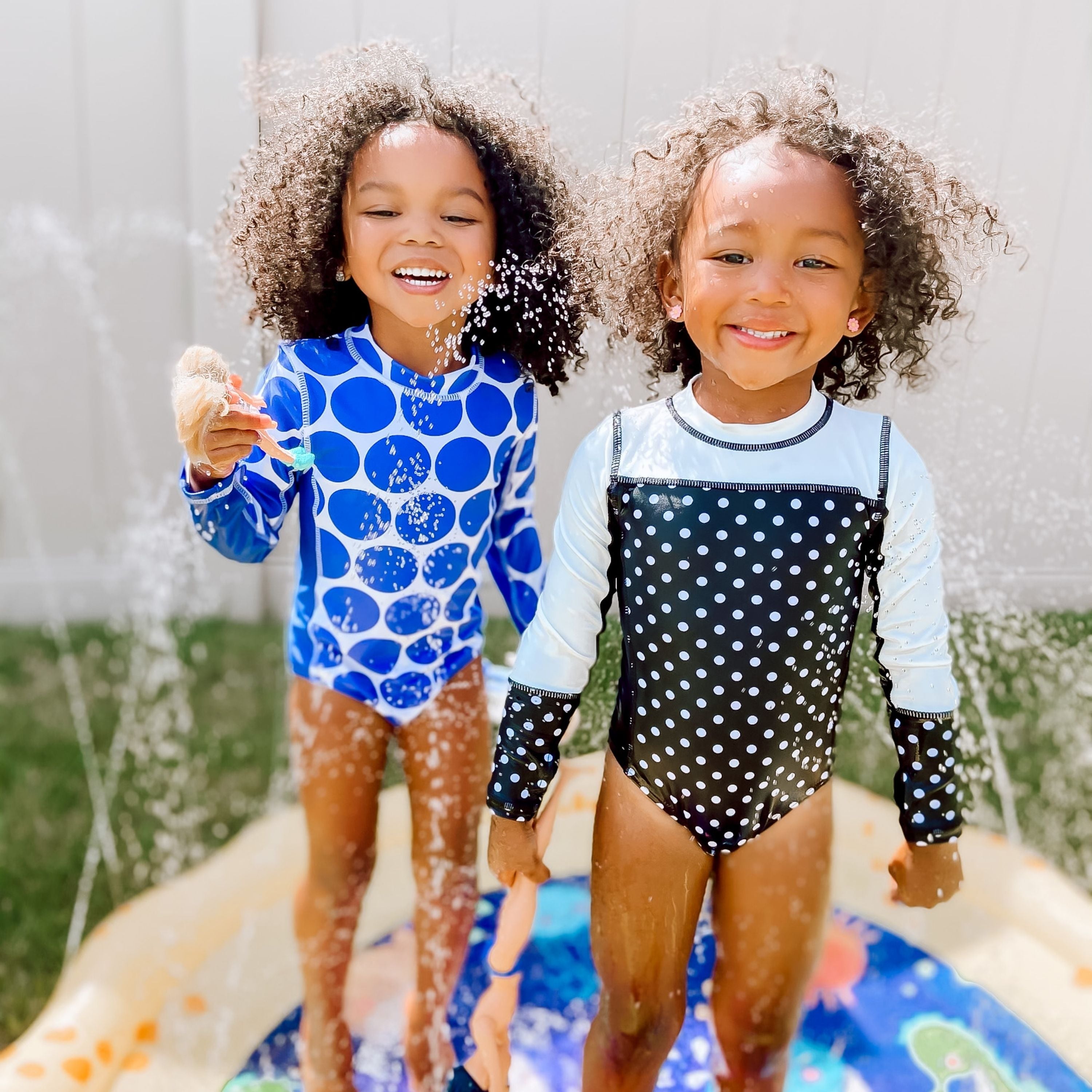 Girls Long Sleeve Surf Suit (One Piece Bodysuit) | "Black Polka Dot"-SwimZip UPF 50+ Sun Protective Swimwear & UV Zipper Rash Guards-pos2