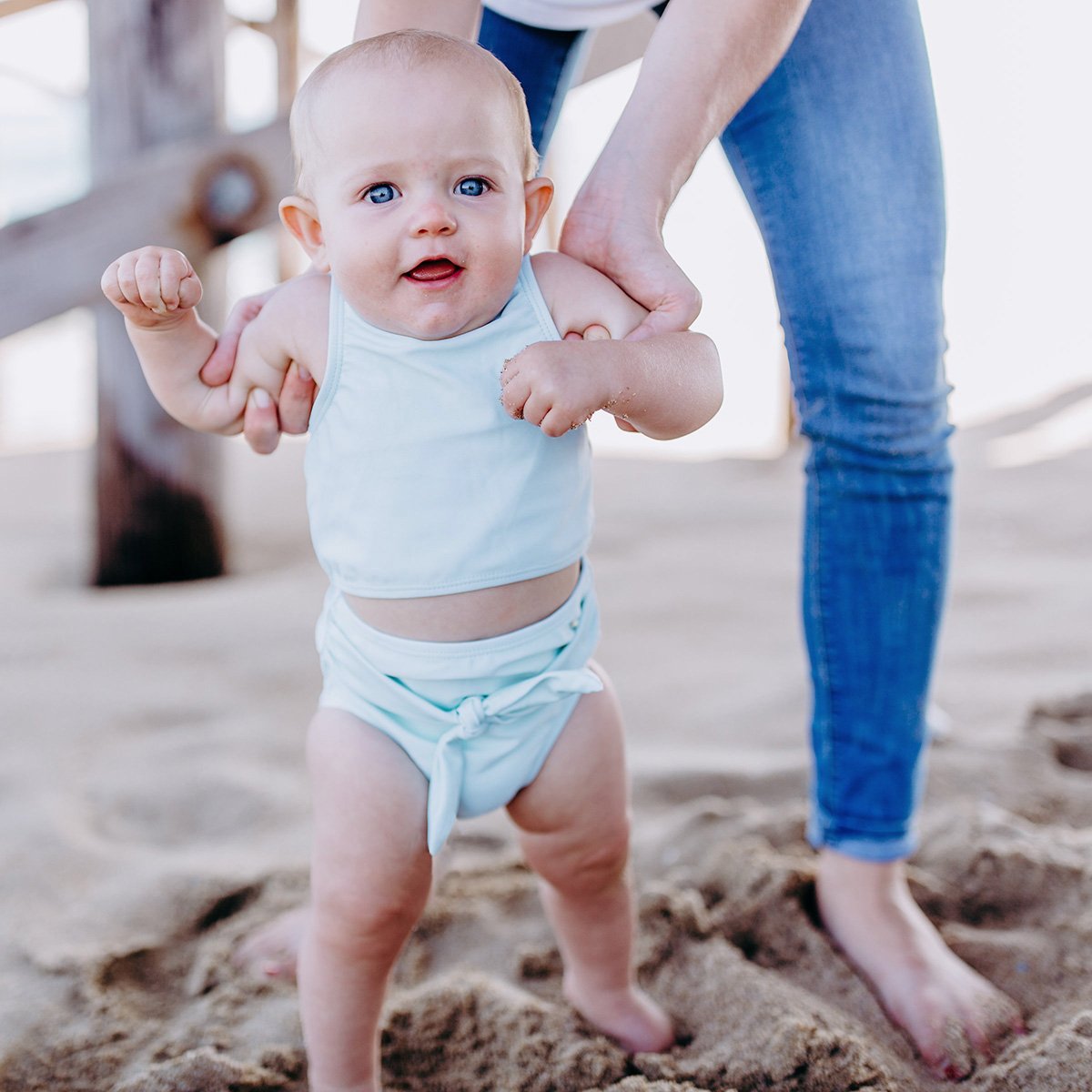 Girls Halter Top High-Waisted Set (2 Piece) | "Tied with a Bow" Whispering Blue-SwimZip UPF 50+ Sun Protective Swimwear & UV Zipper Rash Guards-pos5