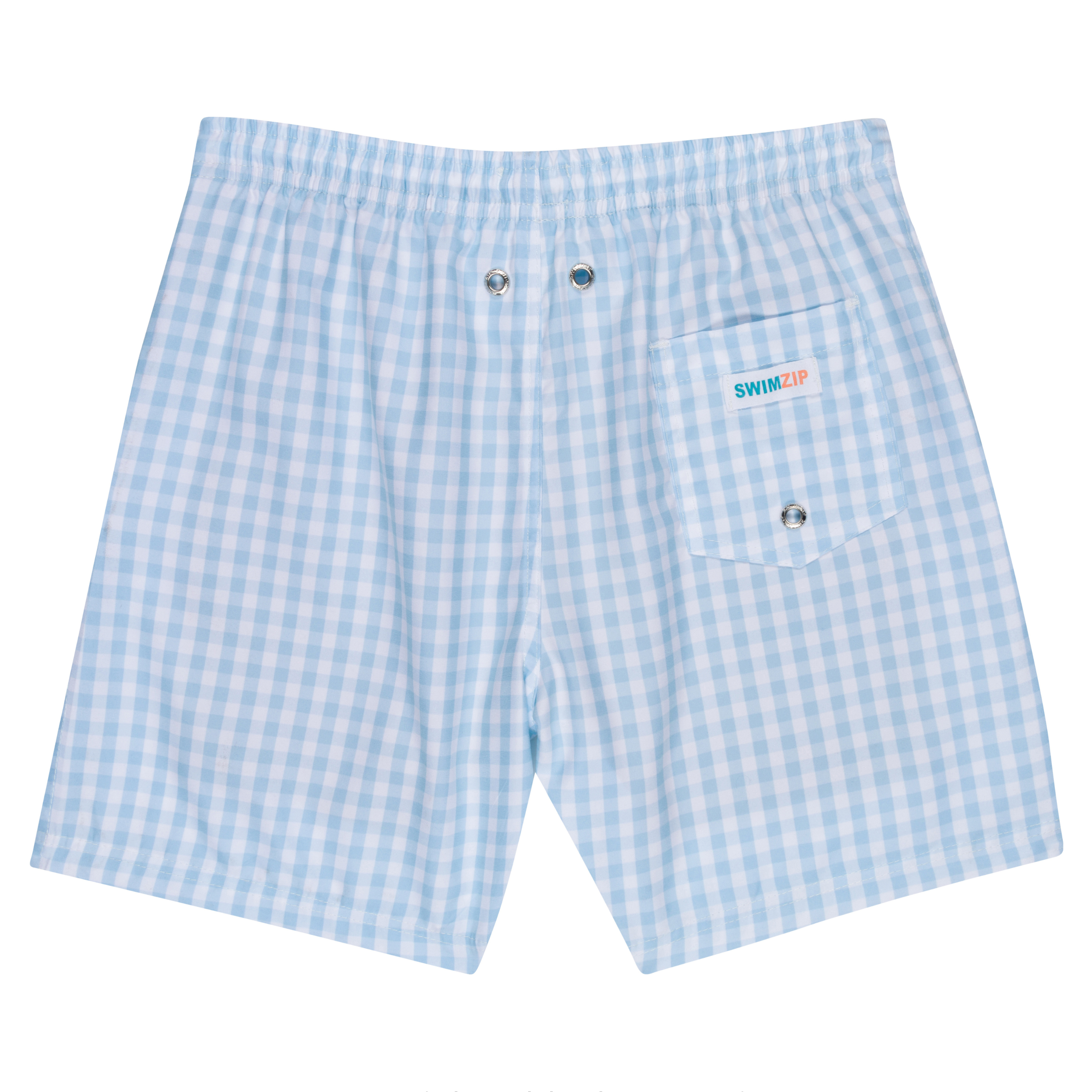 Boys Swim Trunks Boxer Brief Liner (sizes 6-14) | “Blue Gingham"-SwimZip UPF 50+ Sun Protective Swimwear & UV Zipper Rash Guards-pos6
