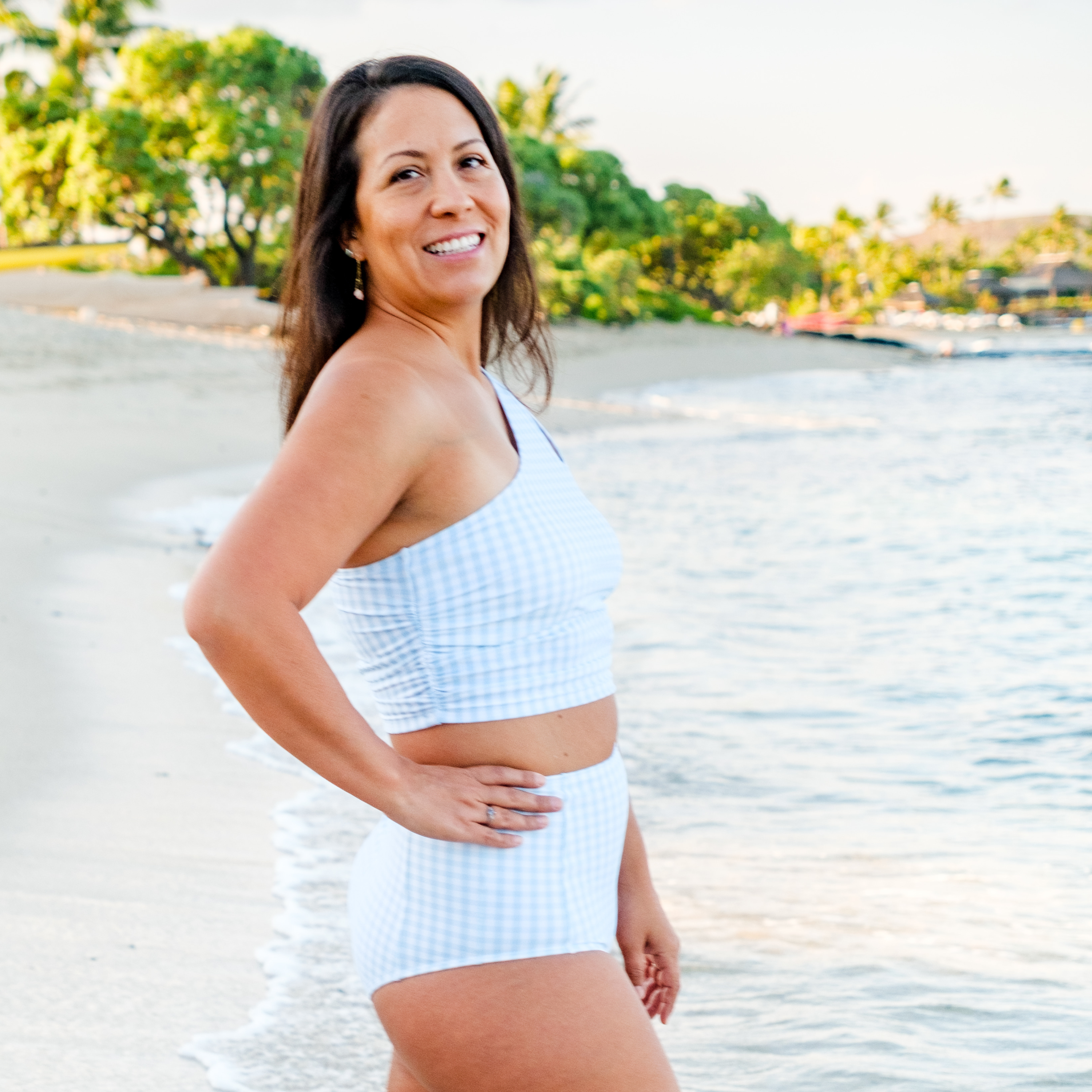 Women's High Waist Bikini Bottoms | "Blue Gingham"-SwimZip UPF 50+ Sun Protective Swimwear & UV Zipper Rash Guards-pos6