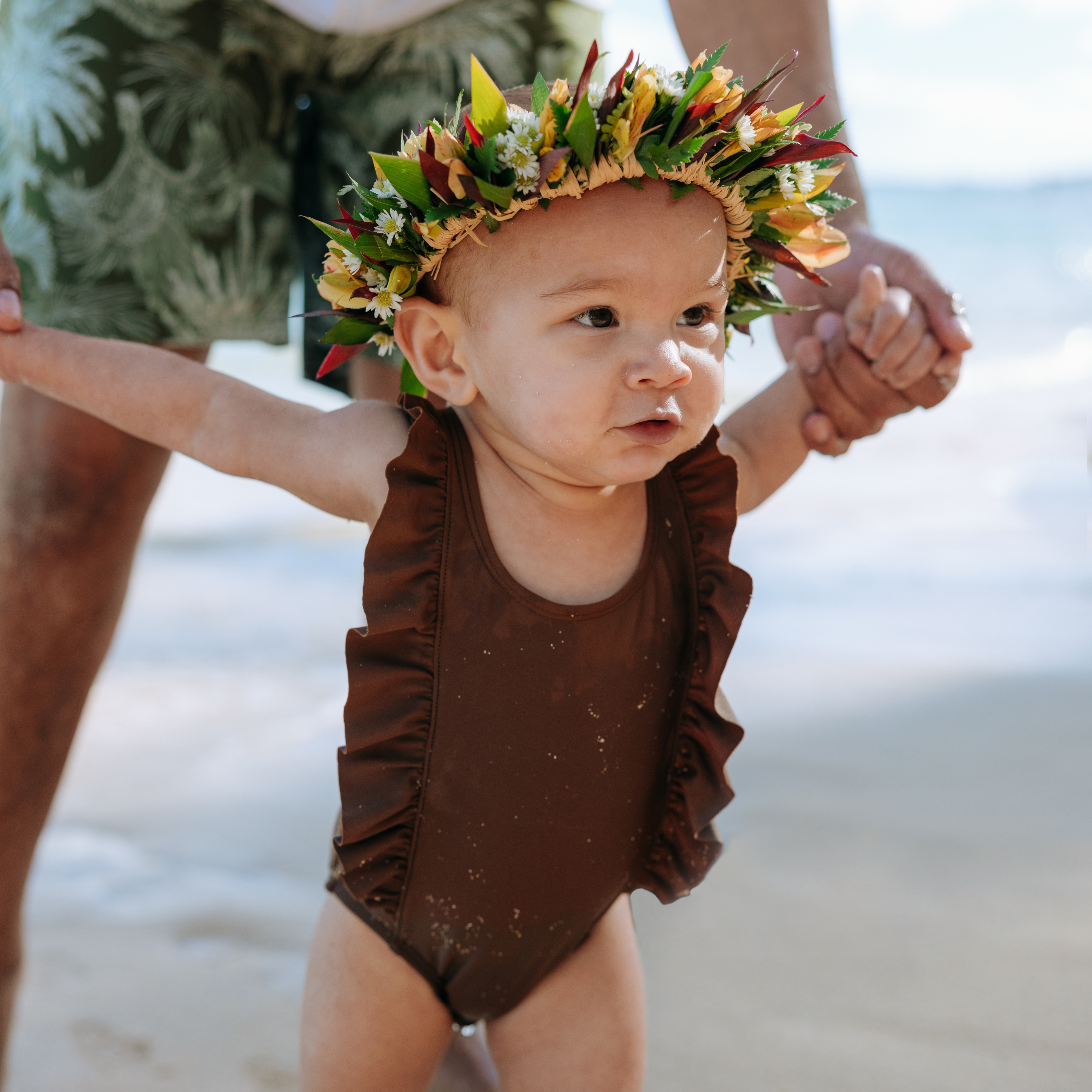 Girls Ruffle One-Piece Swimsuit | "Too Sweet" Cold Brew-SwimZip UPF 50+ Sun Protective Swimwear & UV Zipper Rash Guards-pos5