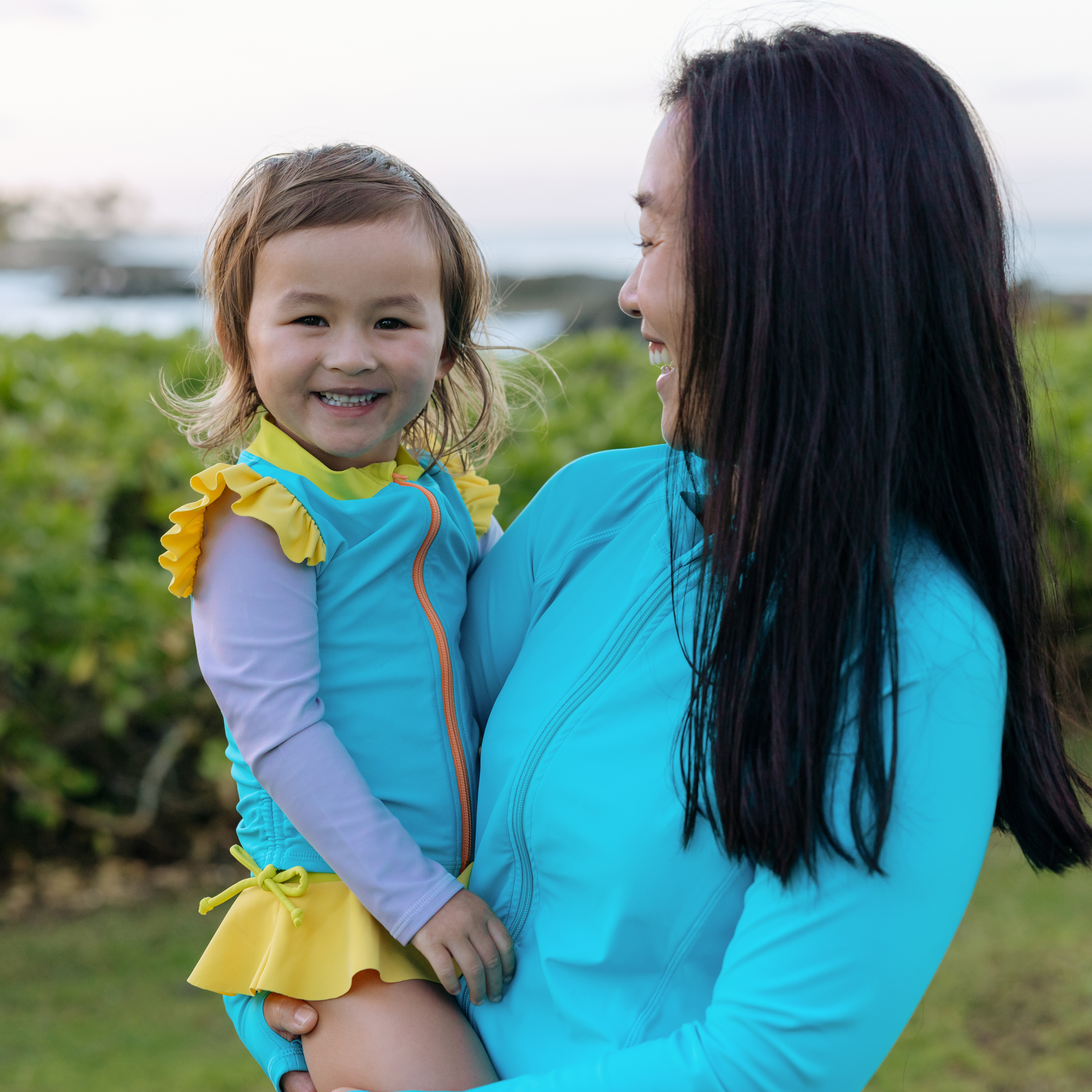 Girls Long Sleeve Rash Guard Ruffle Bottom Swimsuit Set (2 Piece) | "Color Pop"-SwimZip UPF 50+ Sun Protective Swimwear & UV Zipper Rash Guards-pos7