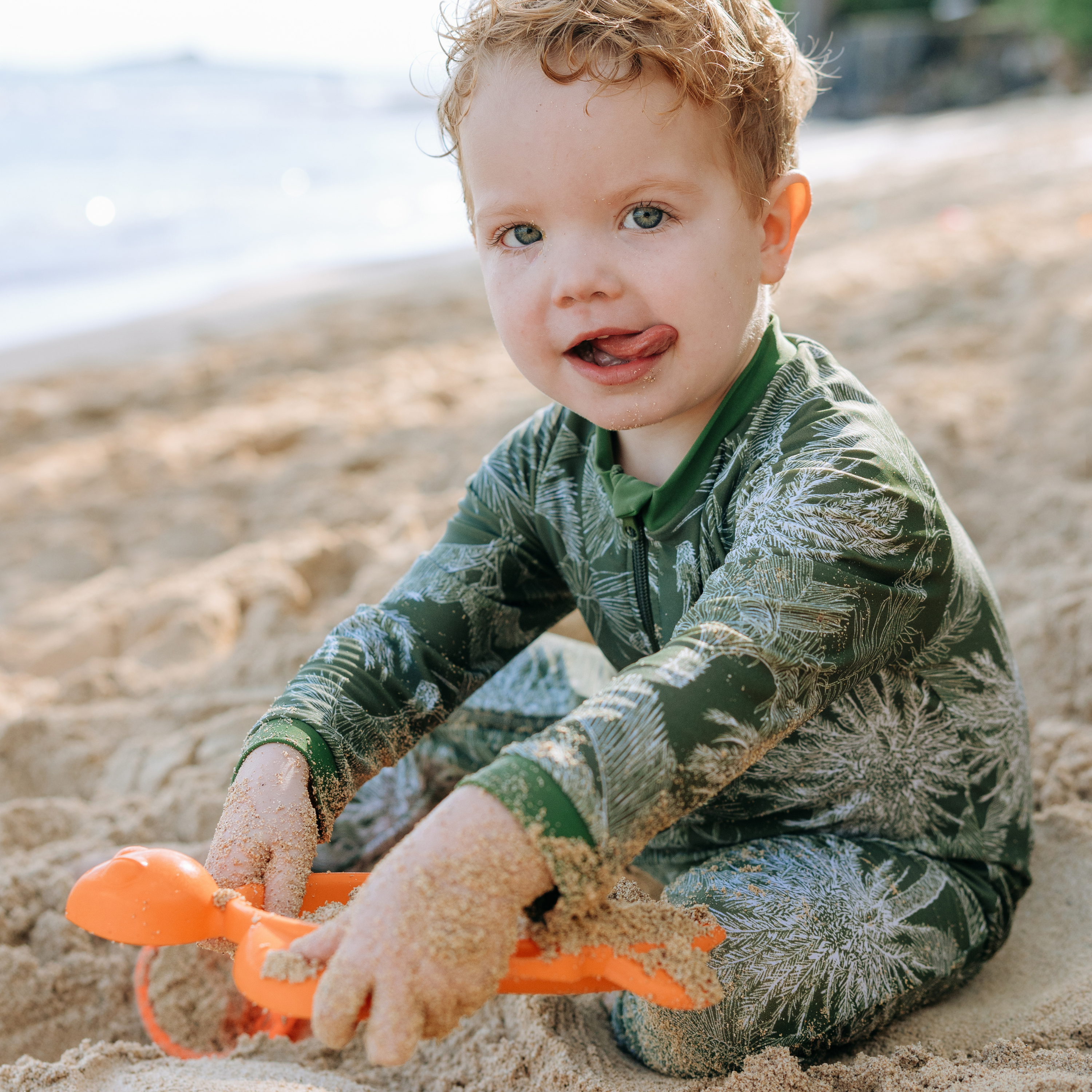 Sunsuit - Long Sleeve Romper Swimsuit | "Hawaiian Rainforest"-SwimZip UPF 50+ Sun Protective Swimwear & UV Zipper Rash Guards-pos7