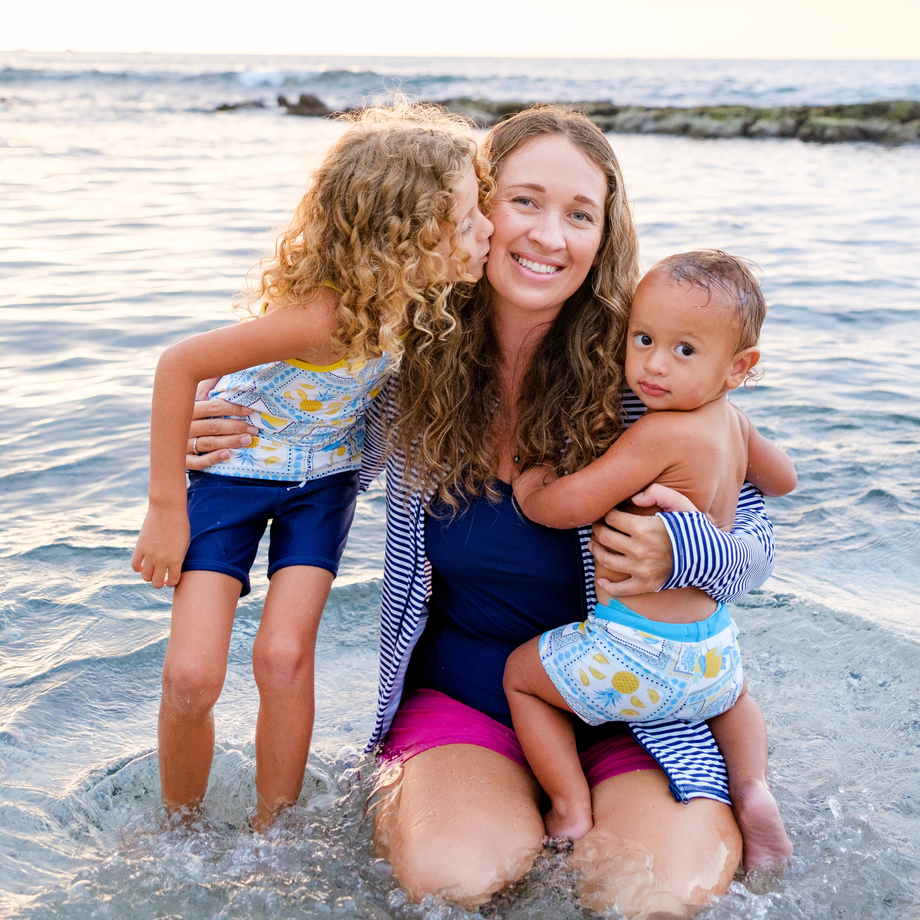 Kids Euro Swim Shorties | "Mediterranean Lemons"-SwimZip UPF 50+ Sun Protective Swimwear & UV Zipper Rash Guards-pos6