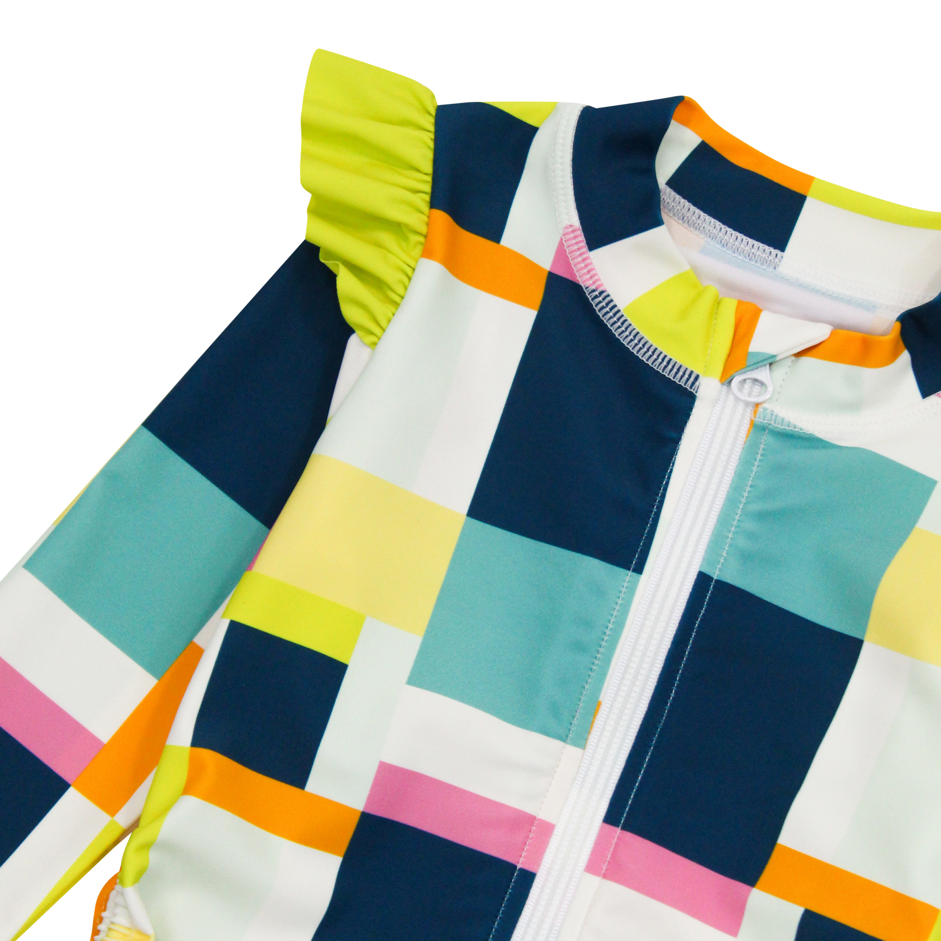 Girls Long Sleeve Rash Guard Ruffle Bottom Swimsuit Set (2 Piece) | "Check It Out"-SwimZip UPF 50+ Sun Protective Swimwear & UV Zipper Rash Guards-pos5