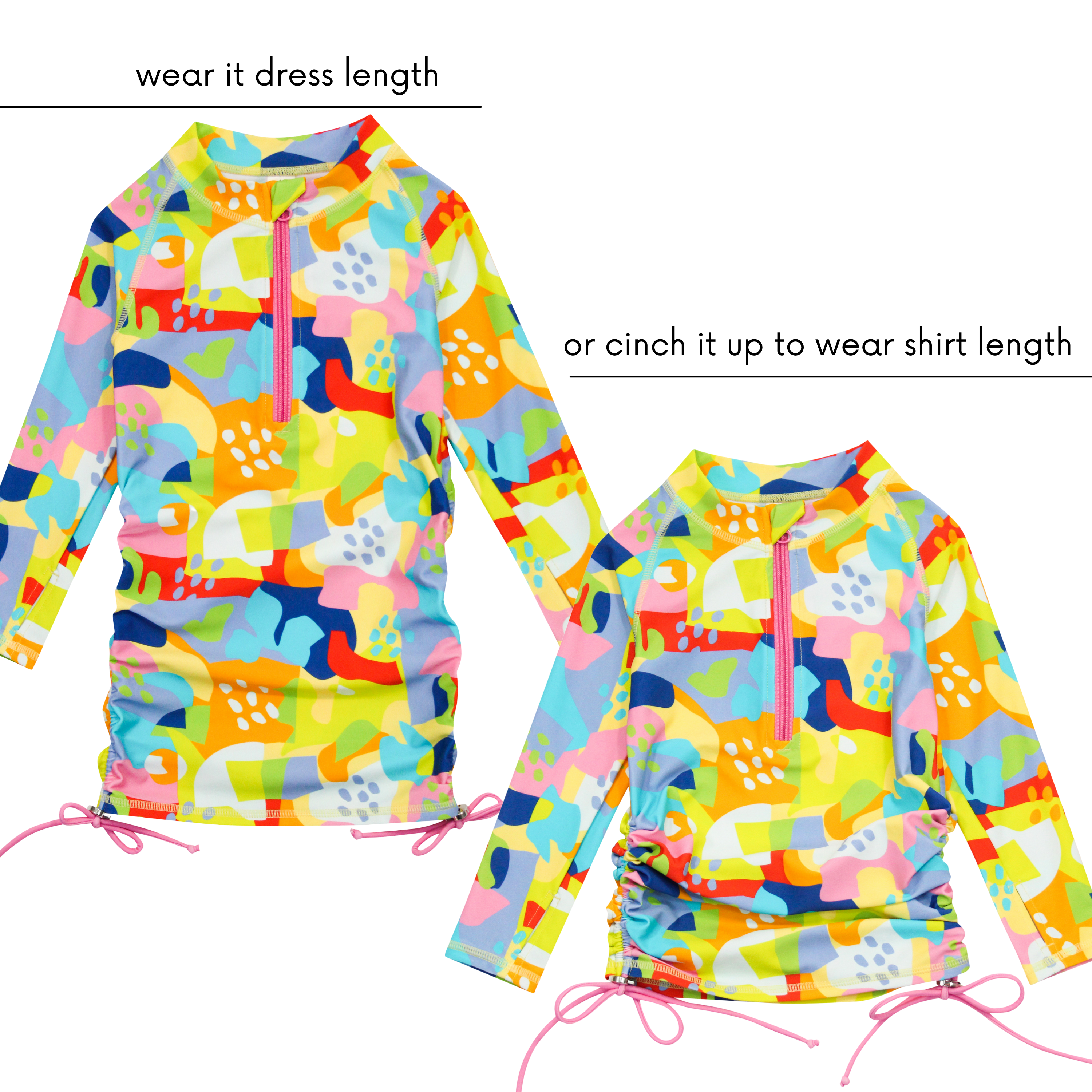 Girls Long Sleeve Swim Dress Cover Up | "Joyful"-SwimZip UPF 50+ Sun Protective Swimwear & UV Zipper Rash Guards-pos6