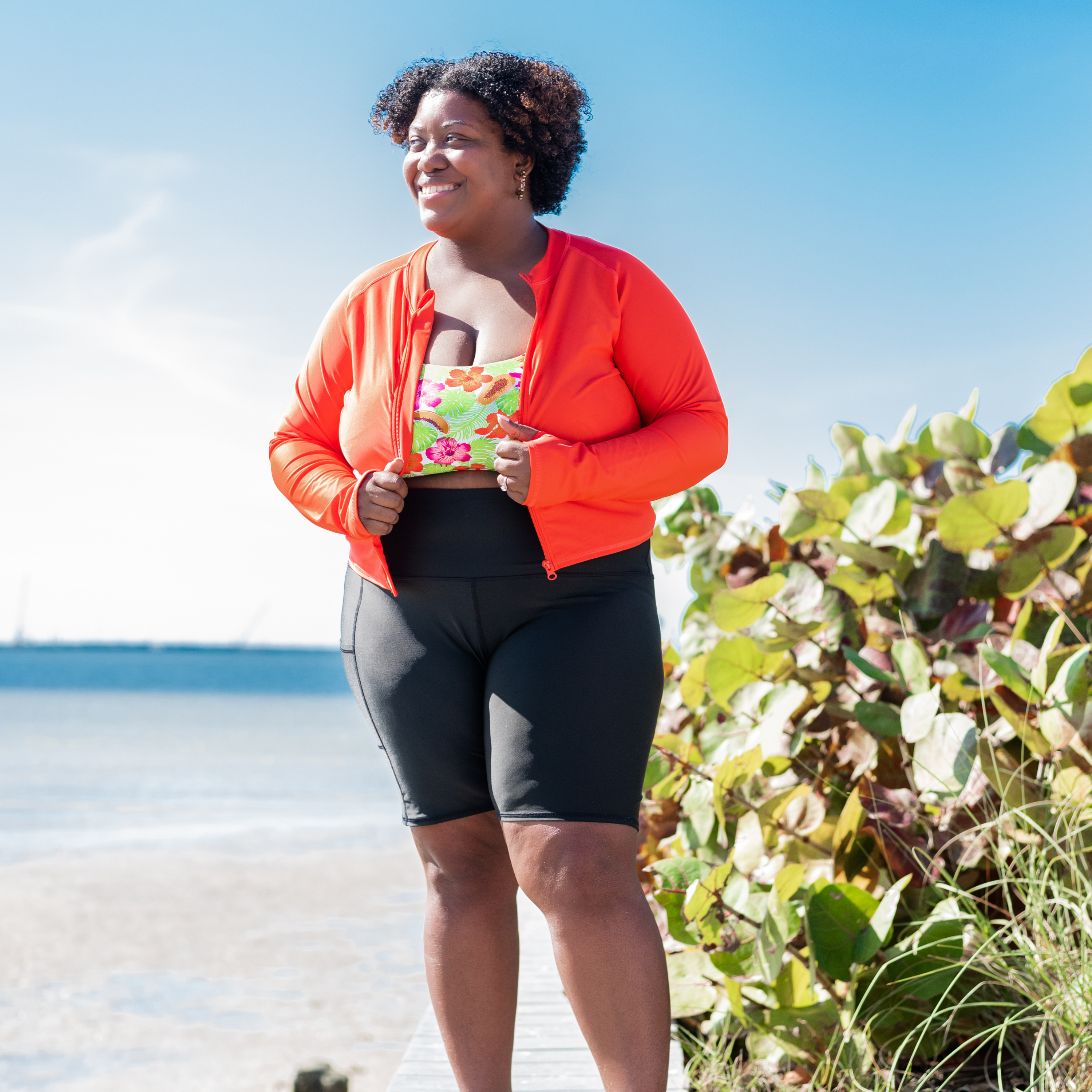 Women's Long Swim Bike Short with Pocket | “Black”-SwimZip UPF 50+ Sun Protective Swimwear & UV Zipper Rash Guards-pos2
