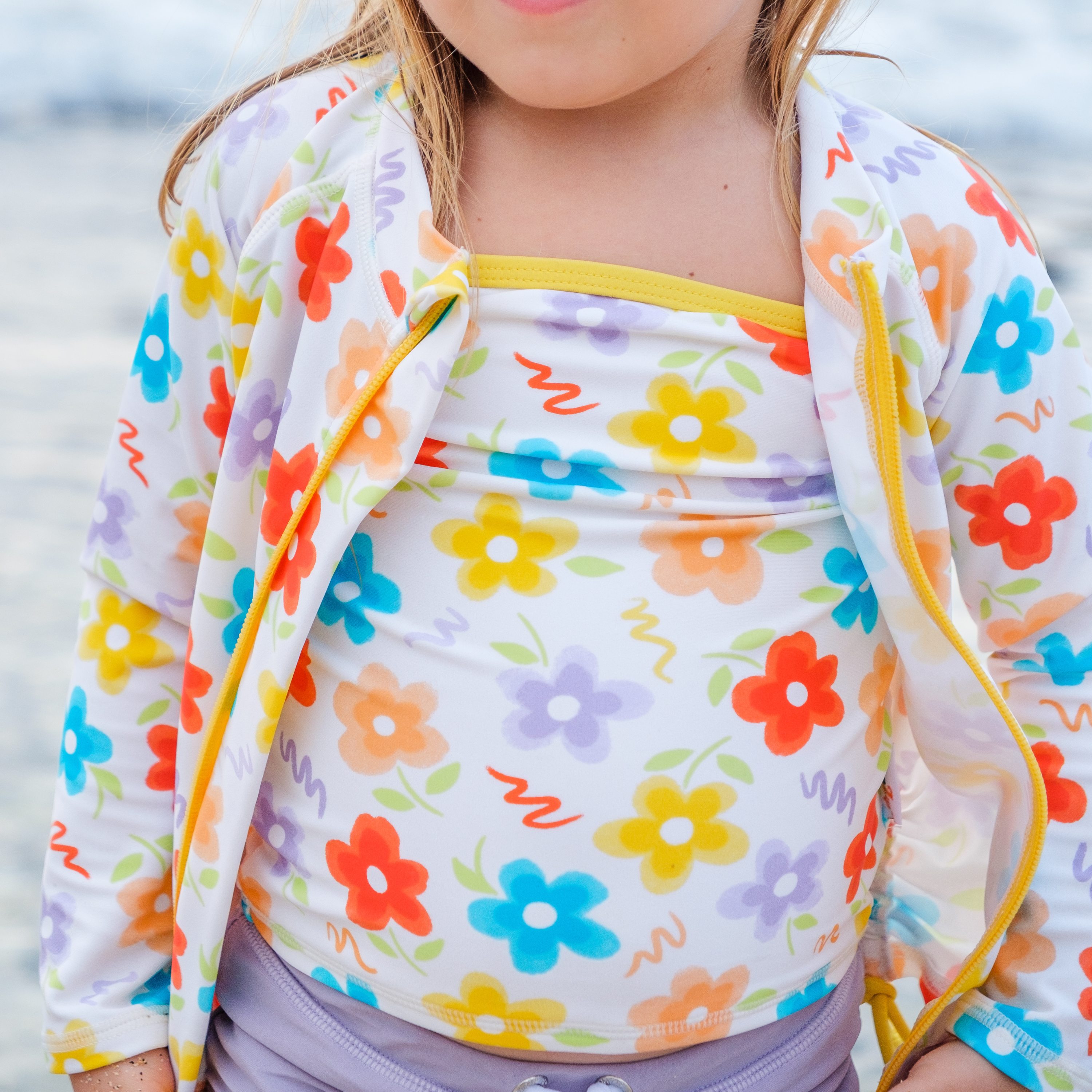 Girls Long Sleeve Rash Guard + Tankini Shorts Set (3 Piece) | "Blossom"-SwimZip UPF 50+ Sun Protective Swimwear & UV Zipper Rash Guards-pos7
