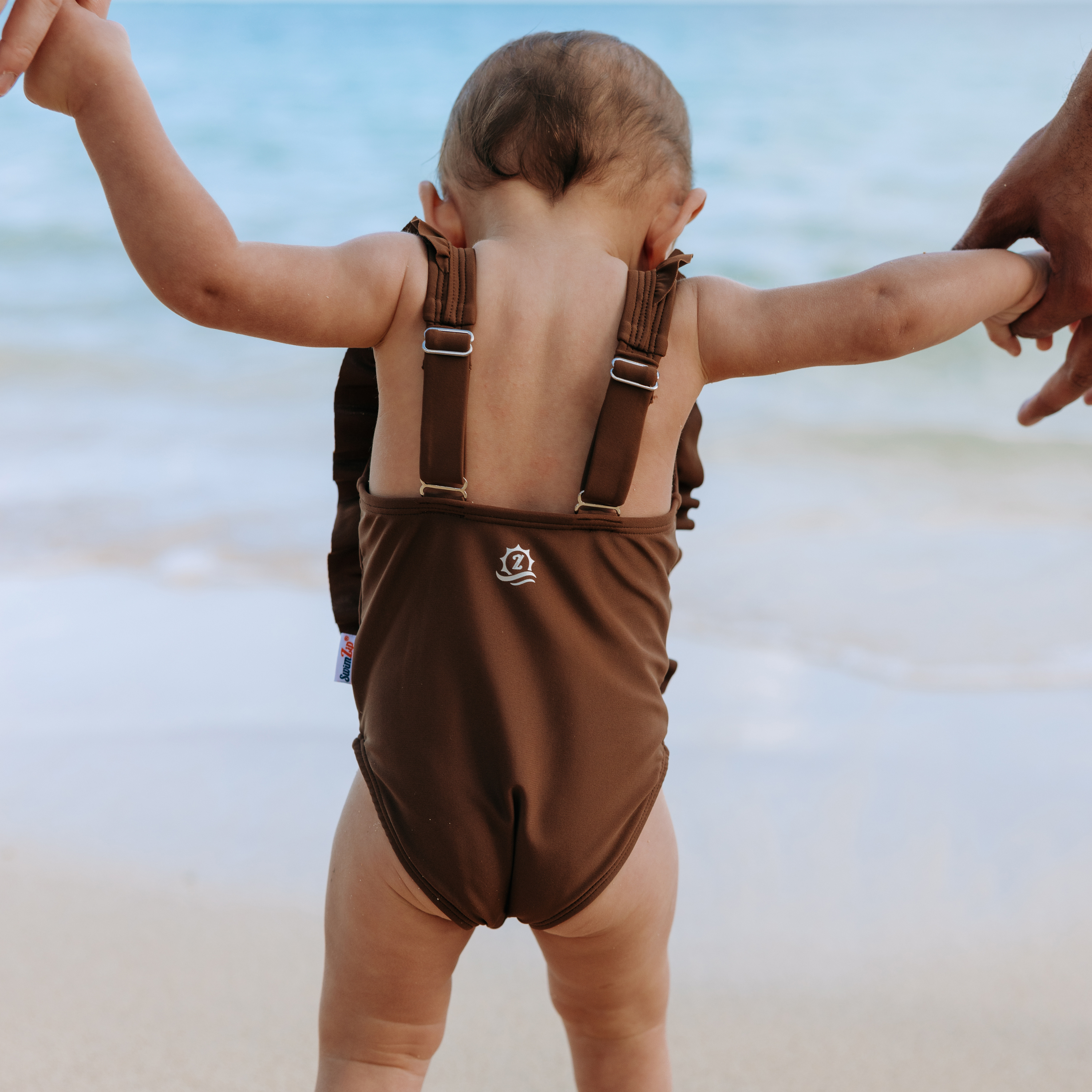 Girls Ruffle One-Piece Swimsuit | "Too Sweet" Cold Brew-SwimZip UPF 50+ Sun Protective Swimwear & UV Zipper Rash Guards-pos7