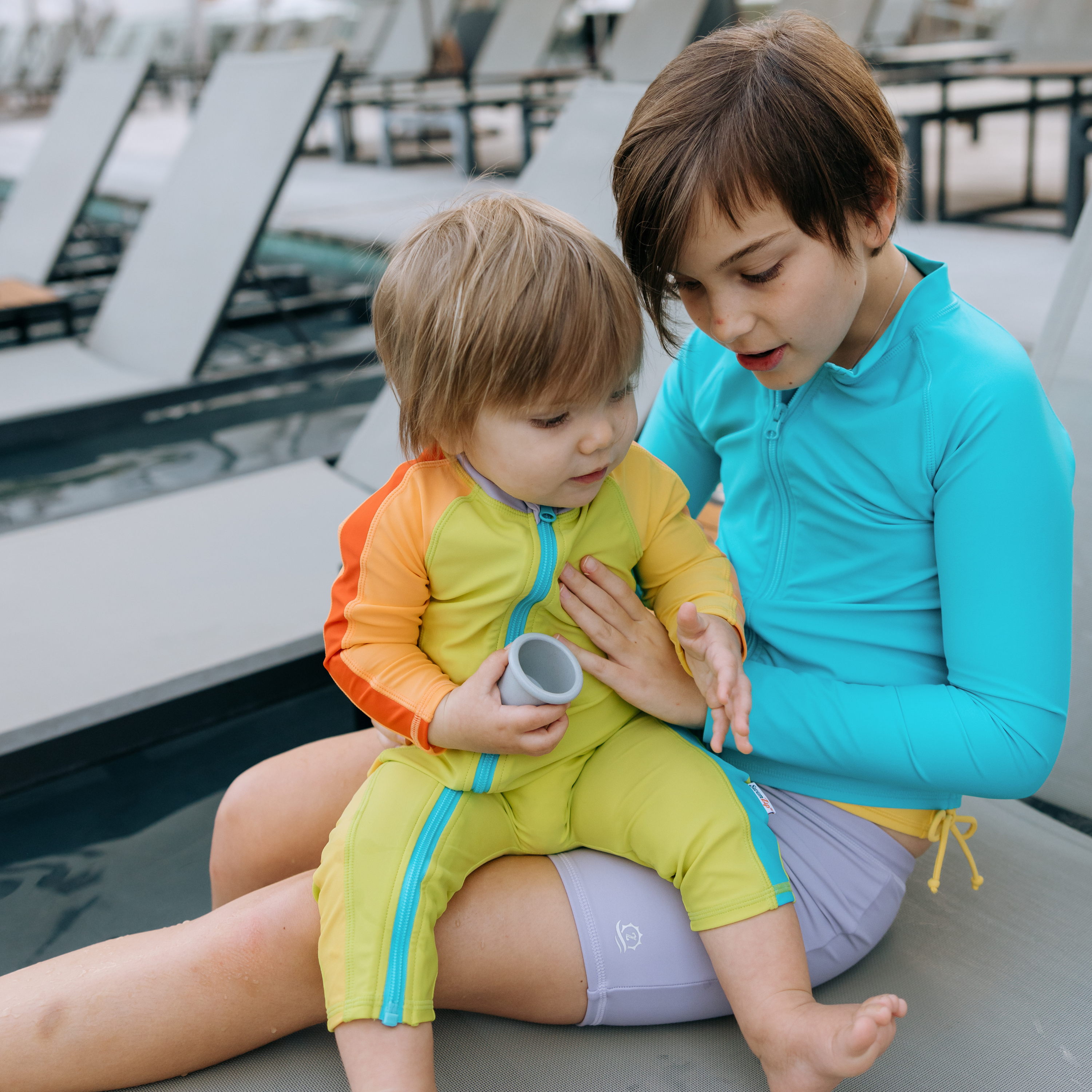 Girls Long Sleeve Rash Guard + Tankini Shorts Set (3 Piece) | "Color Pop"-SwimZip UPF 50+ Sun Protective Swimwear & UV Zipper Rash Guards-pos6