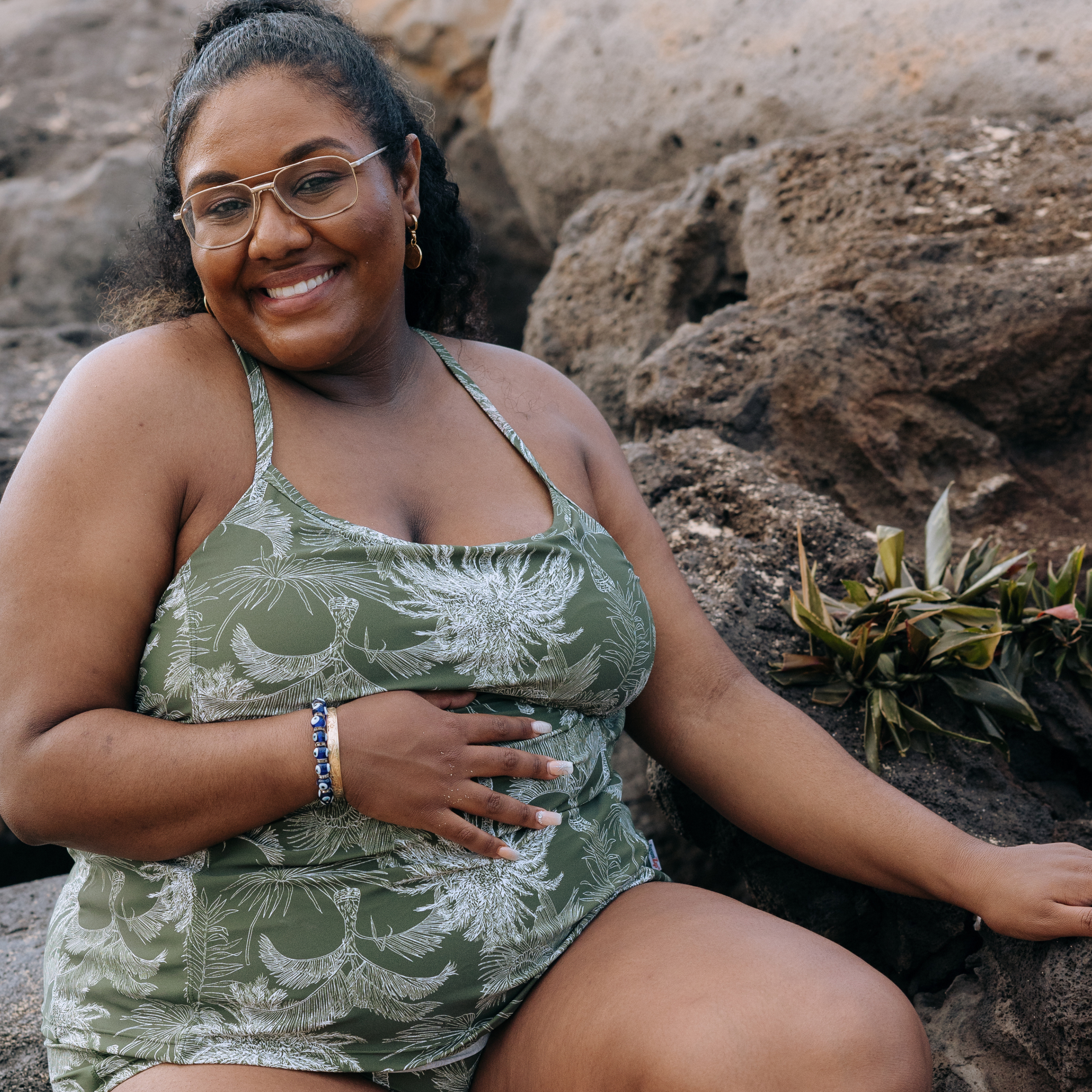 Women’s Strappy A-Line Tankini Top | “Hawaiian Rainforest”-SwimZip UPF 50+ Sun Protective Swimwear & UV Zipper Rash Guards-pos7
