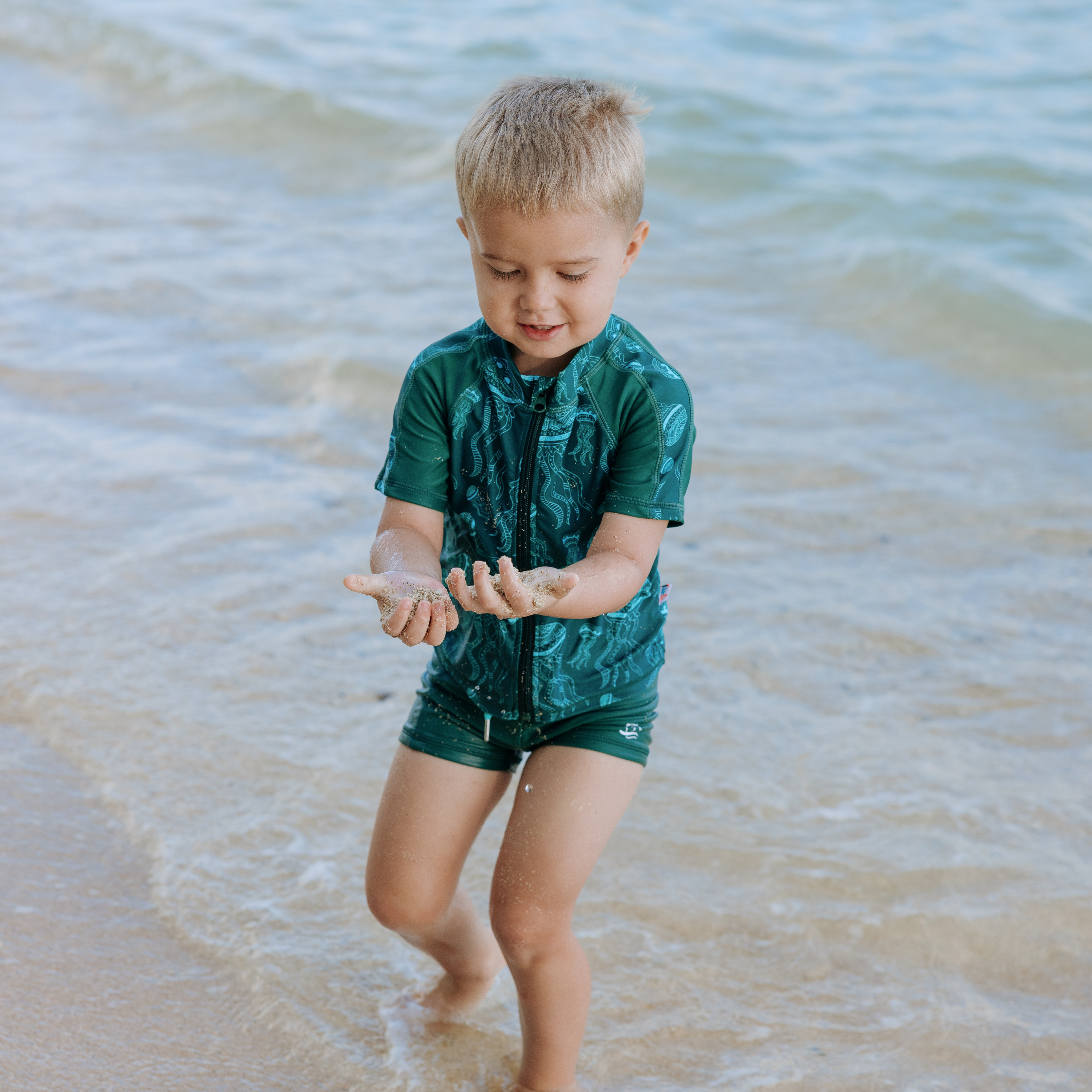 Kids Euro Shorties + Short Sleeve Rash Guard Set - Jellyfish-SwimZip UPF 50+ Sun Protective Swimwear & UV Zipper Rash Guards-pos11