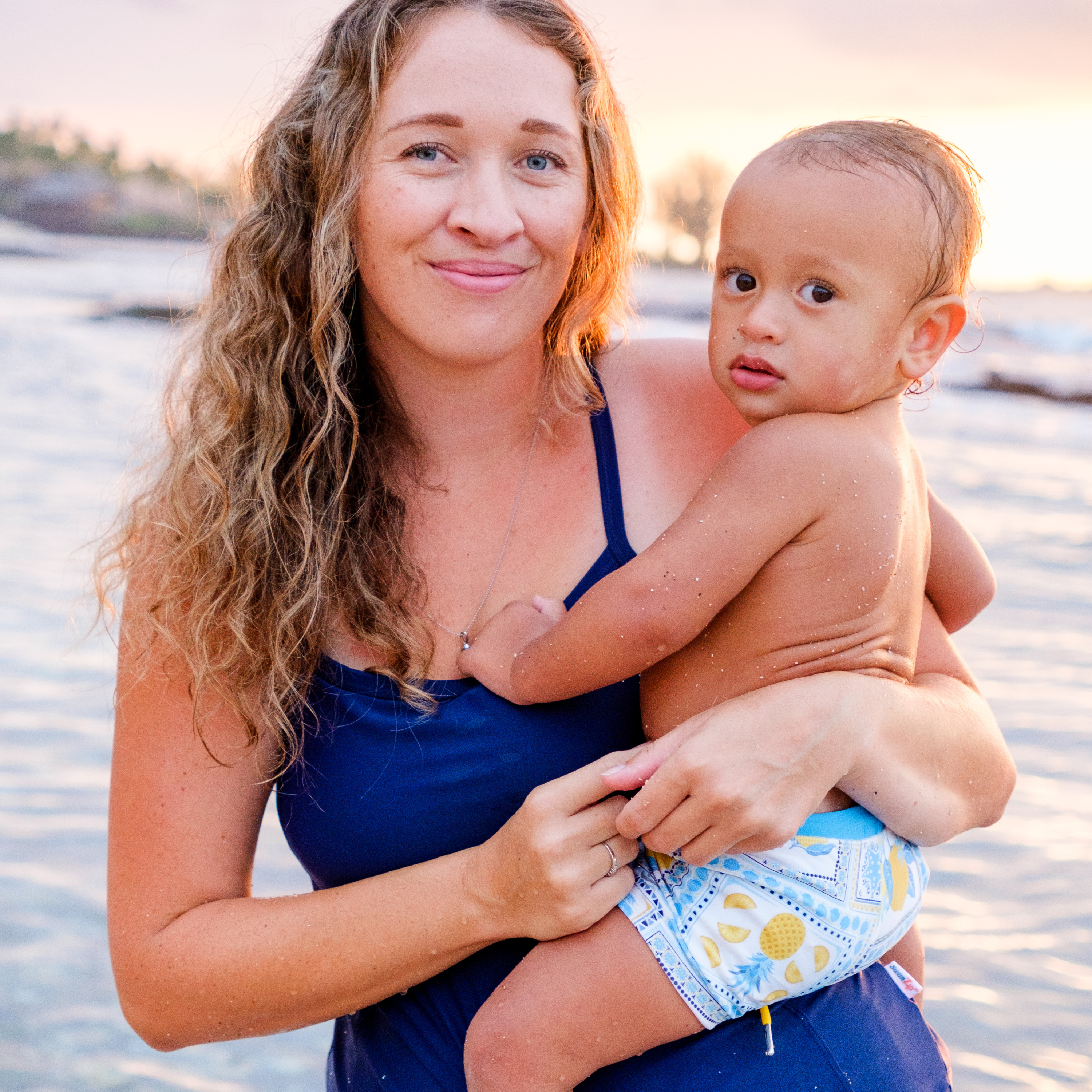 Kids Euro Swim Shorties | "Mediterranean Lemons"-SwimZip UPF 50+ Sun Protective Swimwear & UV Zipper Rash Guards-pos7