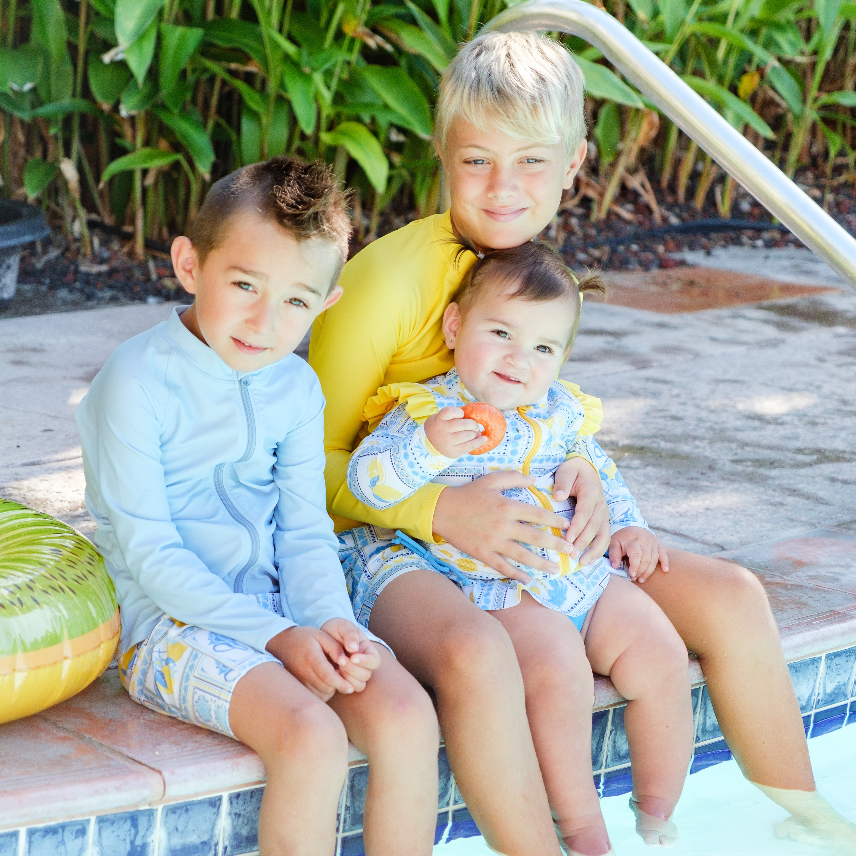 Girls Long Sleeve Rash Guard Ruffle Bottom Swimsuit Set (2 Piece) | "Mediterranean Lemons"-SwimZip UPF 50+ Sun Protective Swimwear & UV Zipper Rash Guards-pos7