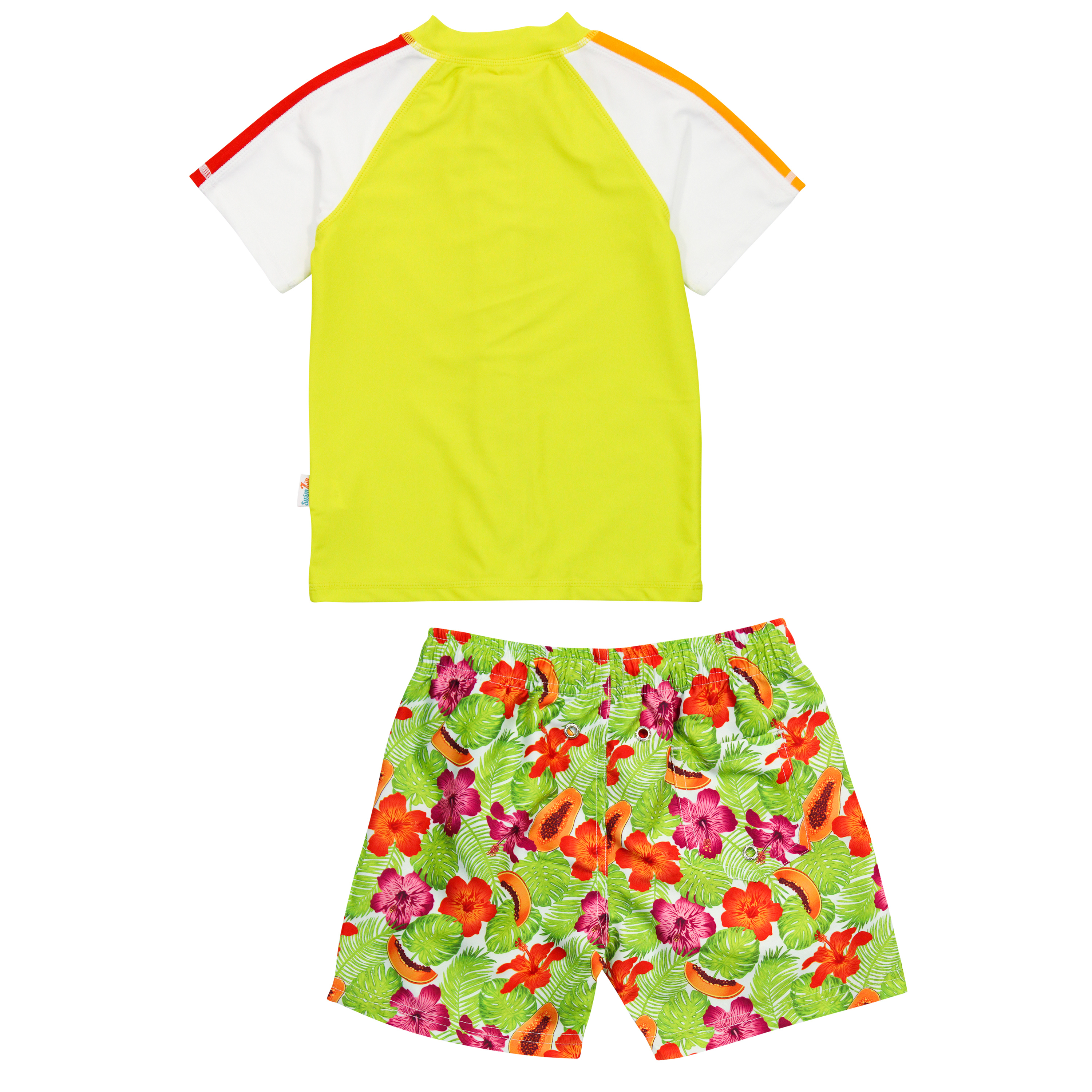 Boys Short Sleeve Zipper Rash Guard and Swim Trunk Set | "Hibiscus"-SwimZip UPF 50+ Sun Protective Swimwear & UV Zipper Rash Guards-pos7