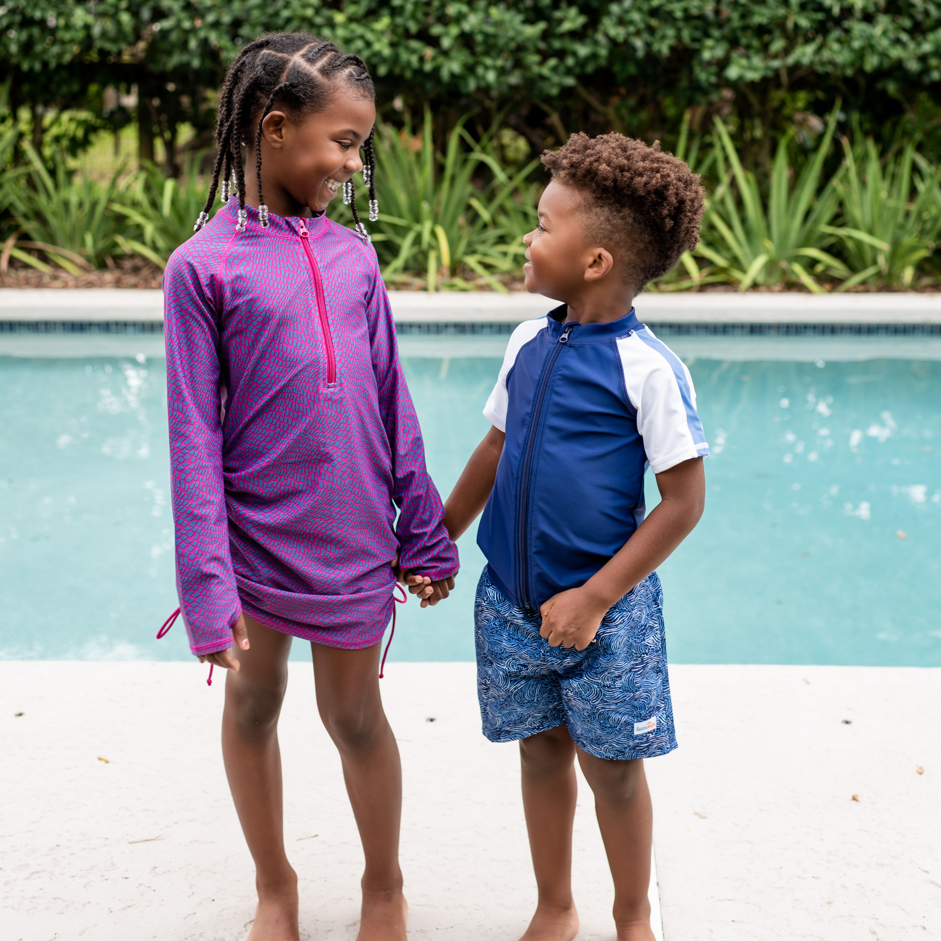 Boys Short Sleeve Zipper Rash Guard and Swim Trunk Set | "Ocean Breeze"-SwimZip UPF 50+ Sun Protective Swimwear & UV Zipper Rash Guards-pos3