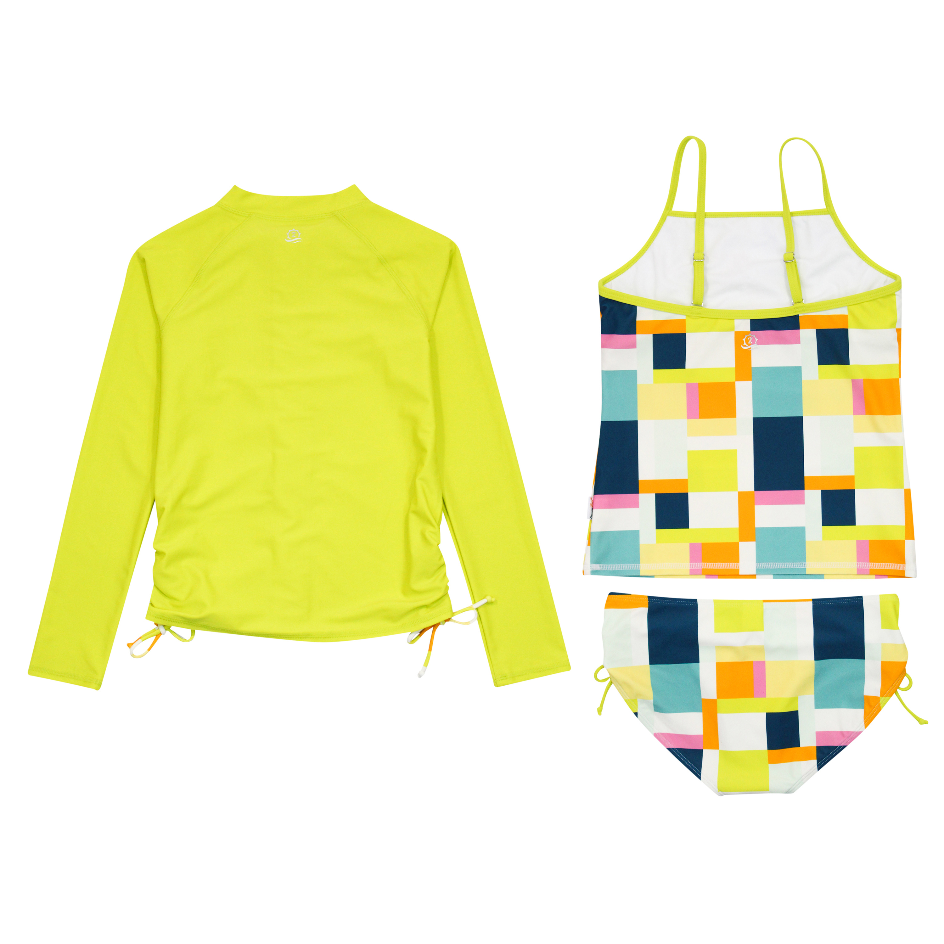 Girls Long Sleeve Rash Guard + Tankini Bikini Set (3 Piece) | "Check It Out"-SwimZip UPF 50+ Sun Protective Swimwear & UV Zipper Rash Guards-pos7