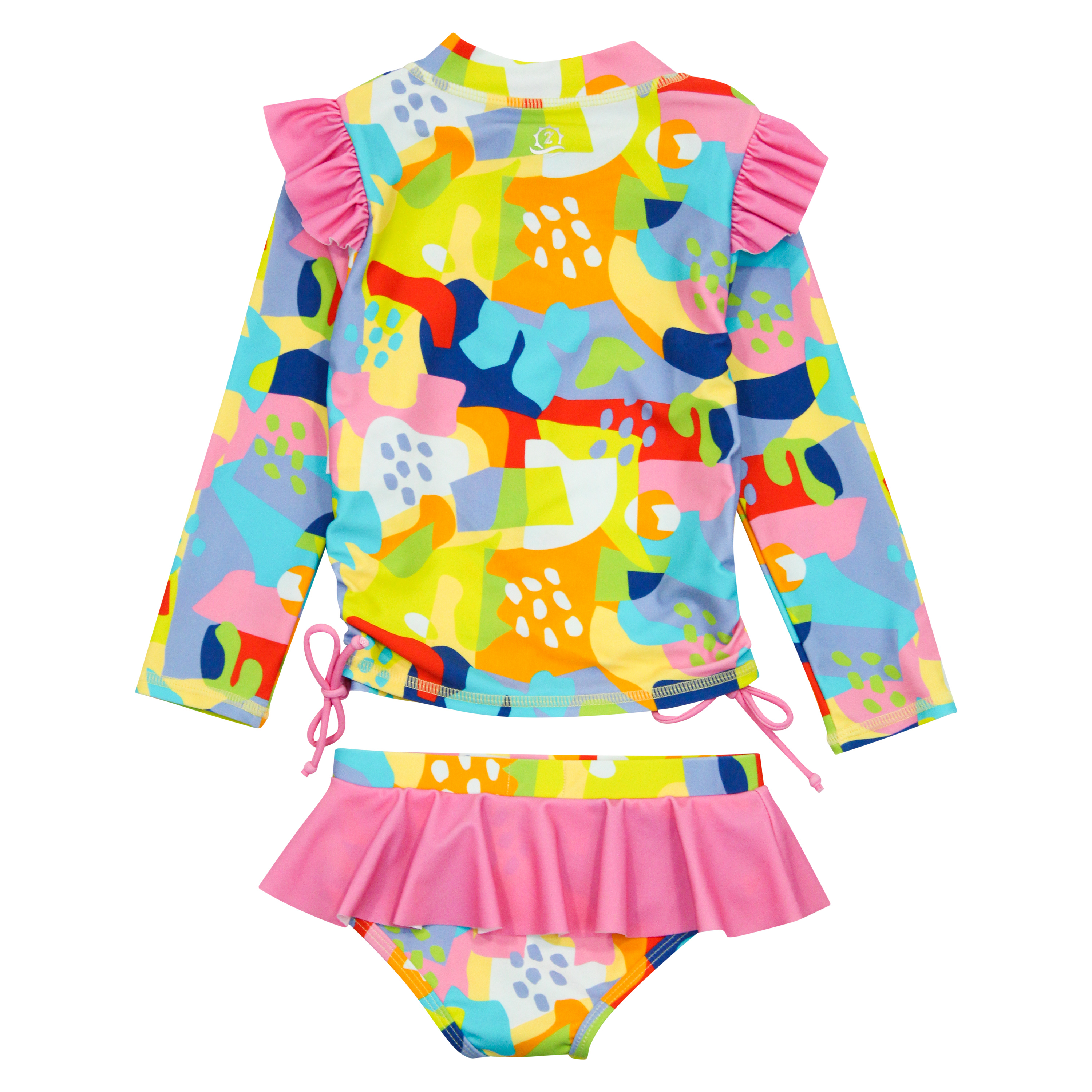 Girls Long Sleeve Rash Guard Ruffle Bottom Swimsuit Set (2 Piece) | "Joyful"-SwimZip UPF 50+ Sun Protective Swimwear & UV Zipper Rash Guards-pos7