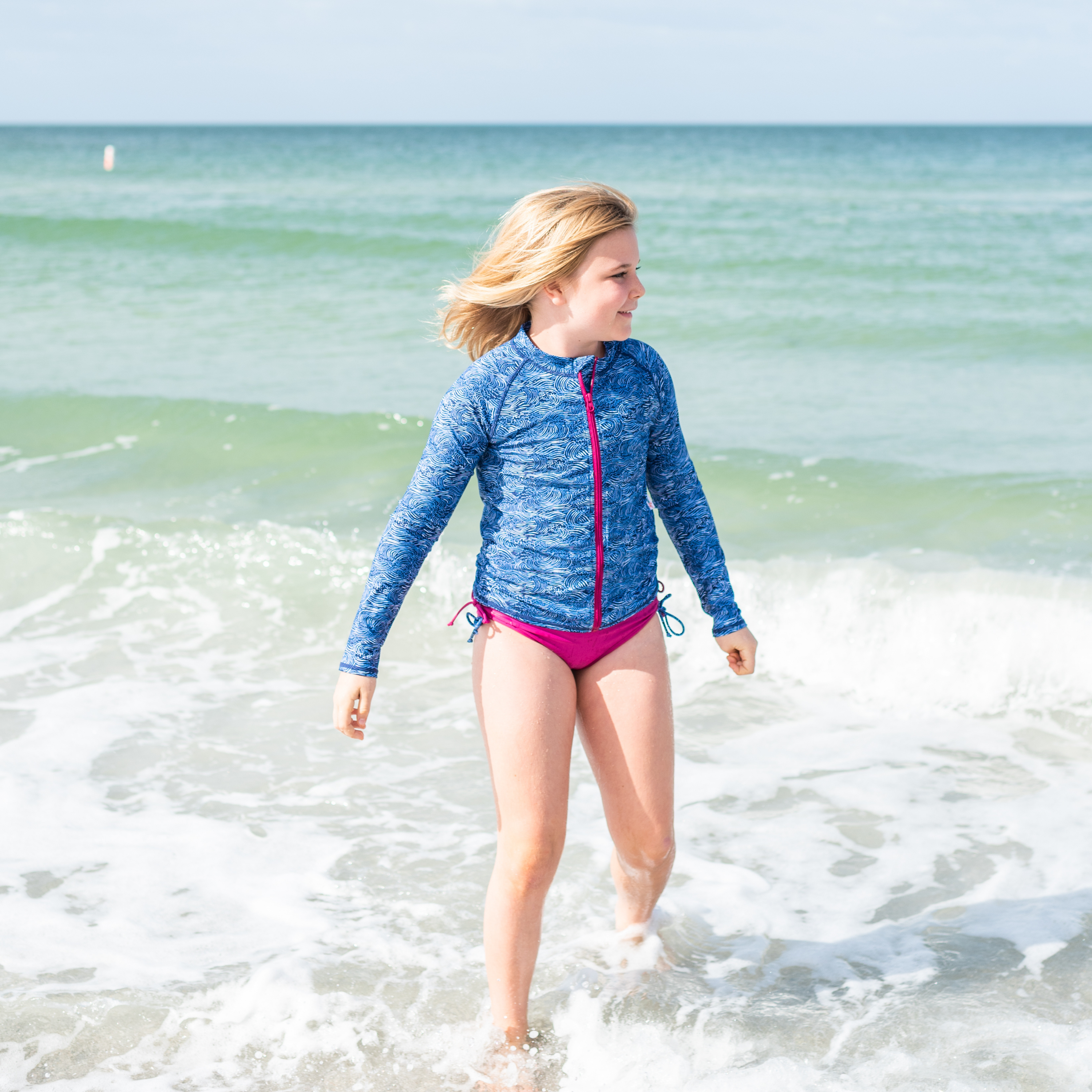 Girls Long Sleeve Rash Guard + Tankini Bikini Set (3 Piece) | "Ocean Breeze"-SwimZip UPF 50+ Sun Protective Swimwear & UV Zipper Rash Guards-pos3