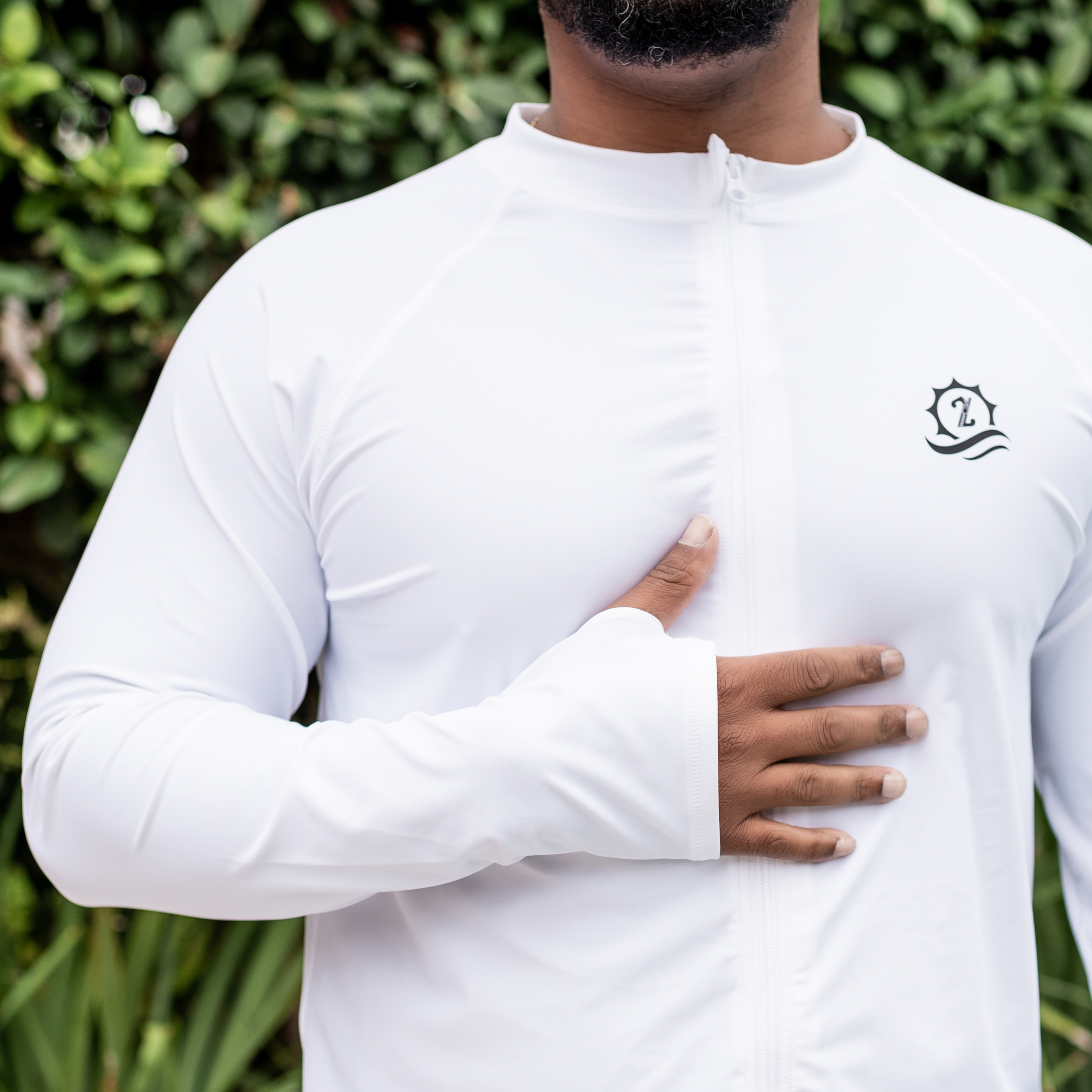 Men's Long Sleeve Rash Guard | "White”-SwimZip UPF 50+ Sun Protective Swimwear & UV Zipper Rash Guards-pos5