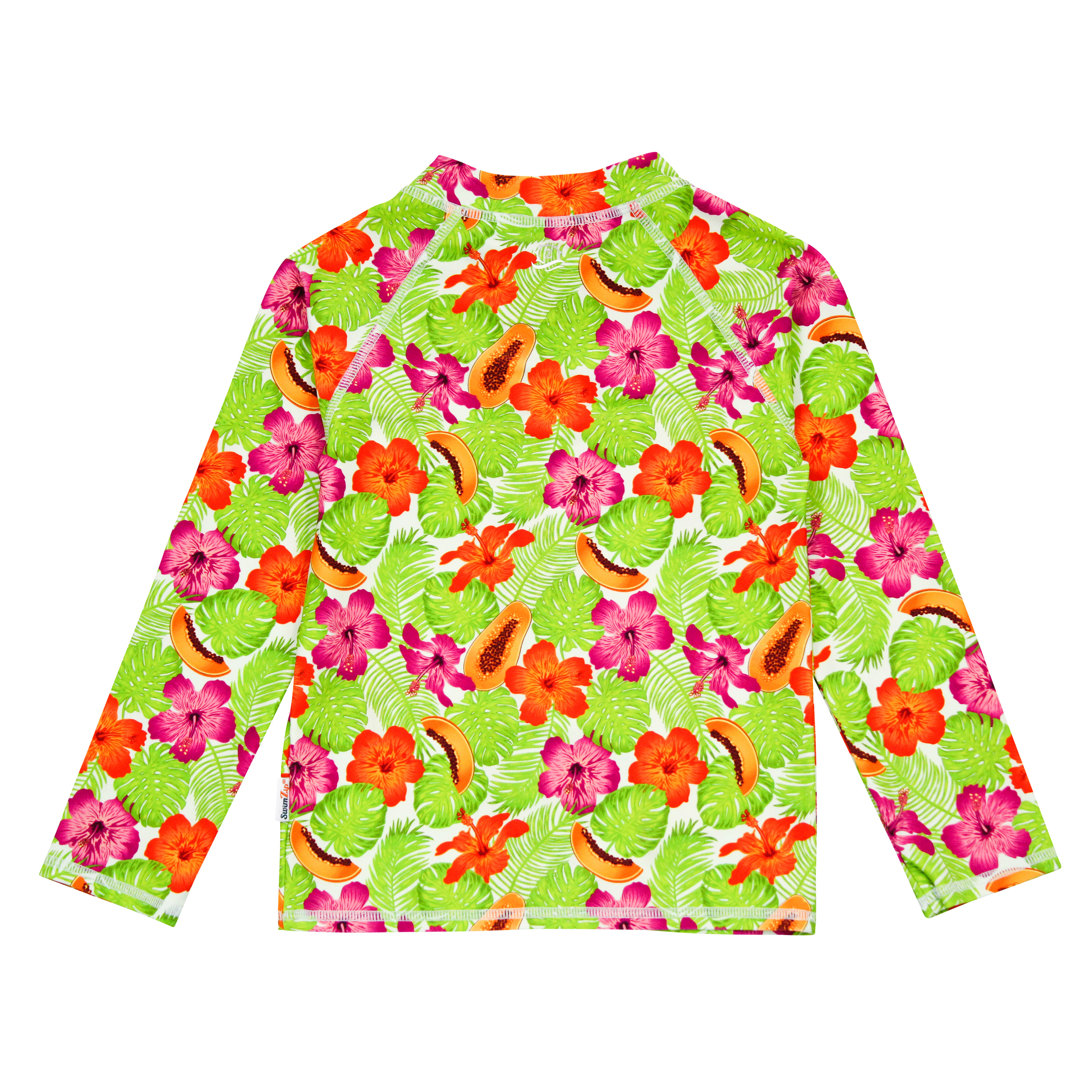 Kids UPF 50+ Long Sleeve Zipper Rash Guard Swim Shirt | "Hibiscus"-SwimZip UPF 50+ Sun Protective Swimwear & UV Zipper Rash Guards-pos7