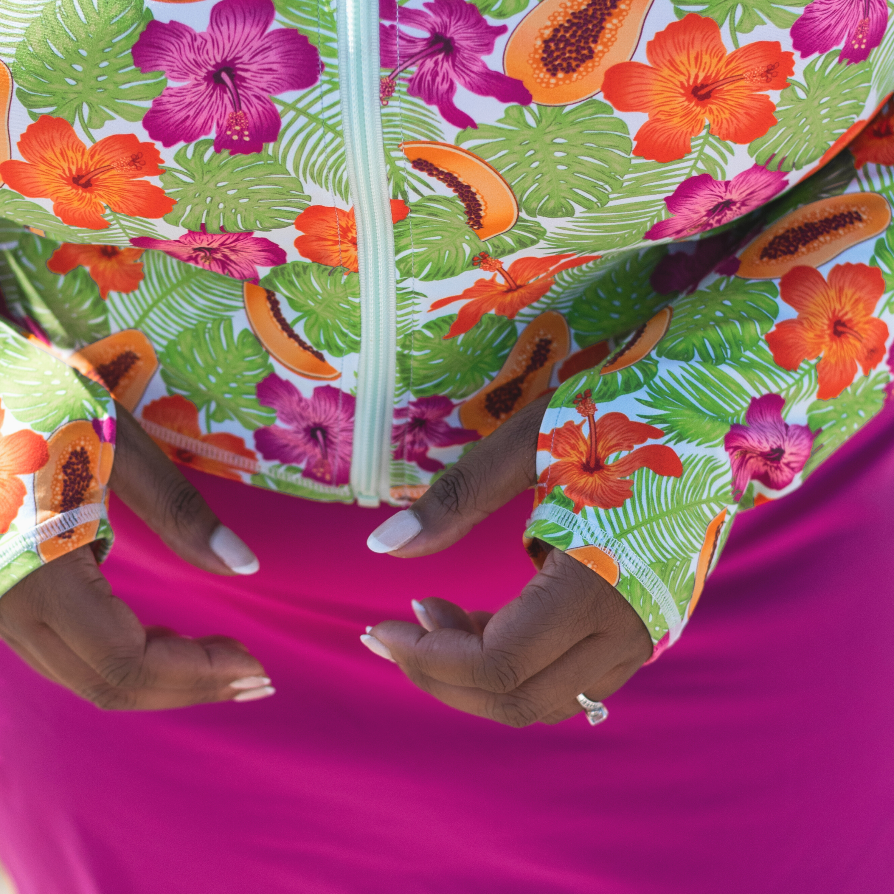 Women's Long Sleeve Crop Rash Guard | “Hibiscus”-SwimZip UPF 50+ Sun Protective Swimwear & UV Zipper Rash Guards-pos7