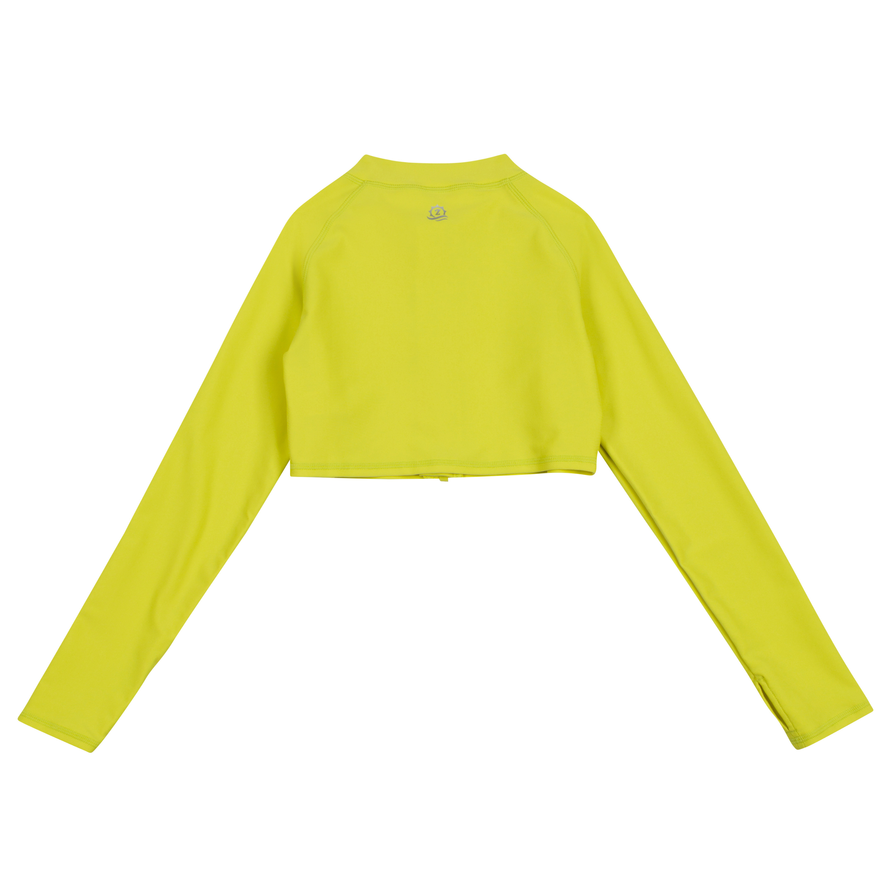 Girls Long Sleeve Crop Rash Guard | "Sulphur Yellow"-SwimZip UPF 50+ Sun Protective Swimwear & UV Zipper Rash Guards-pos7
