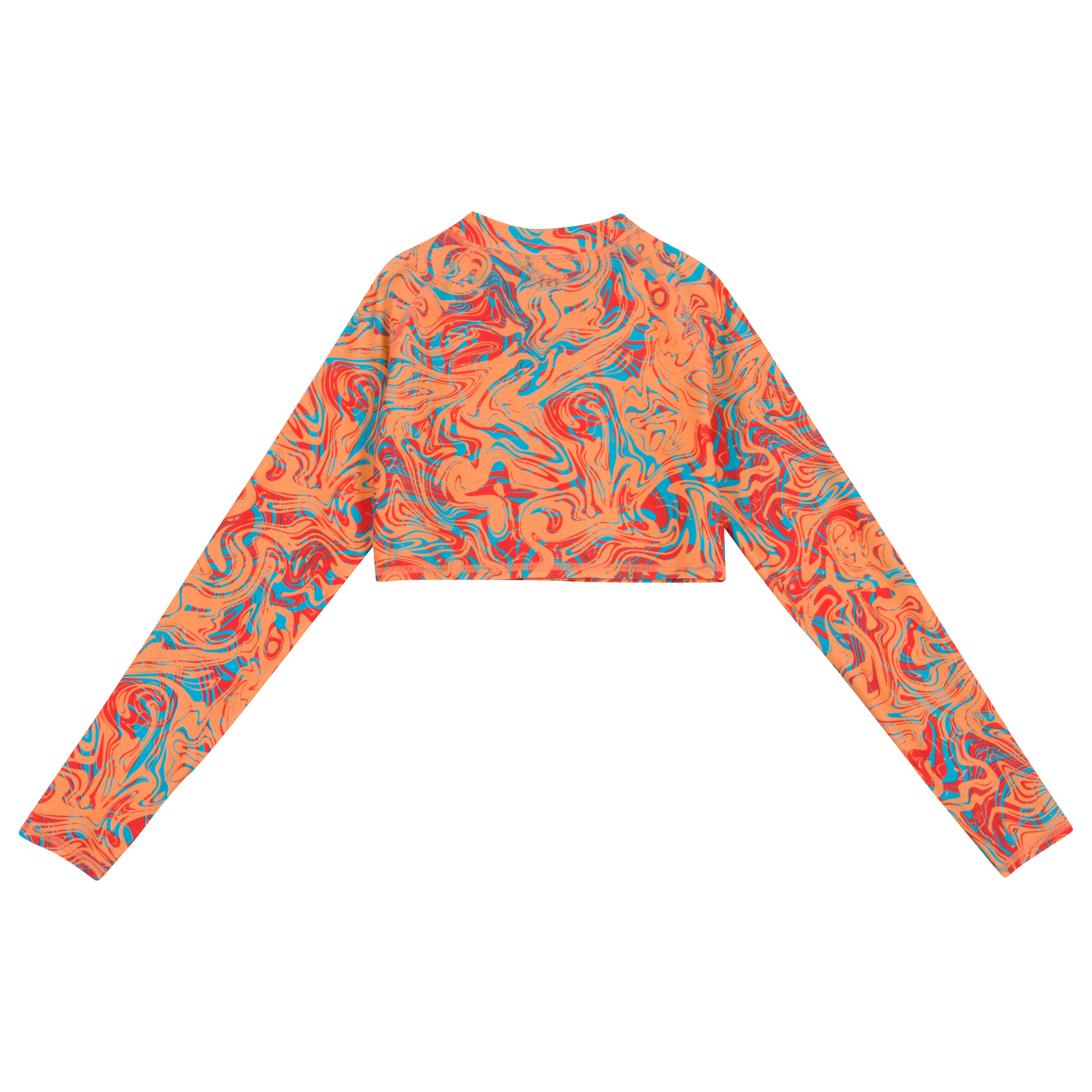 Girls Long Sleeve Crop Rash Guard | "Swirl"-SwimZip UPF 50+ Sun Protective Swimwear & UV Zipper Rash Guards-pos7