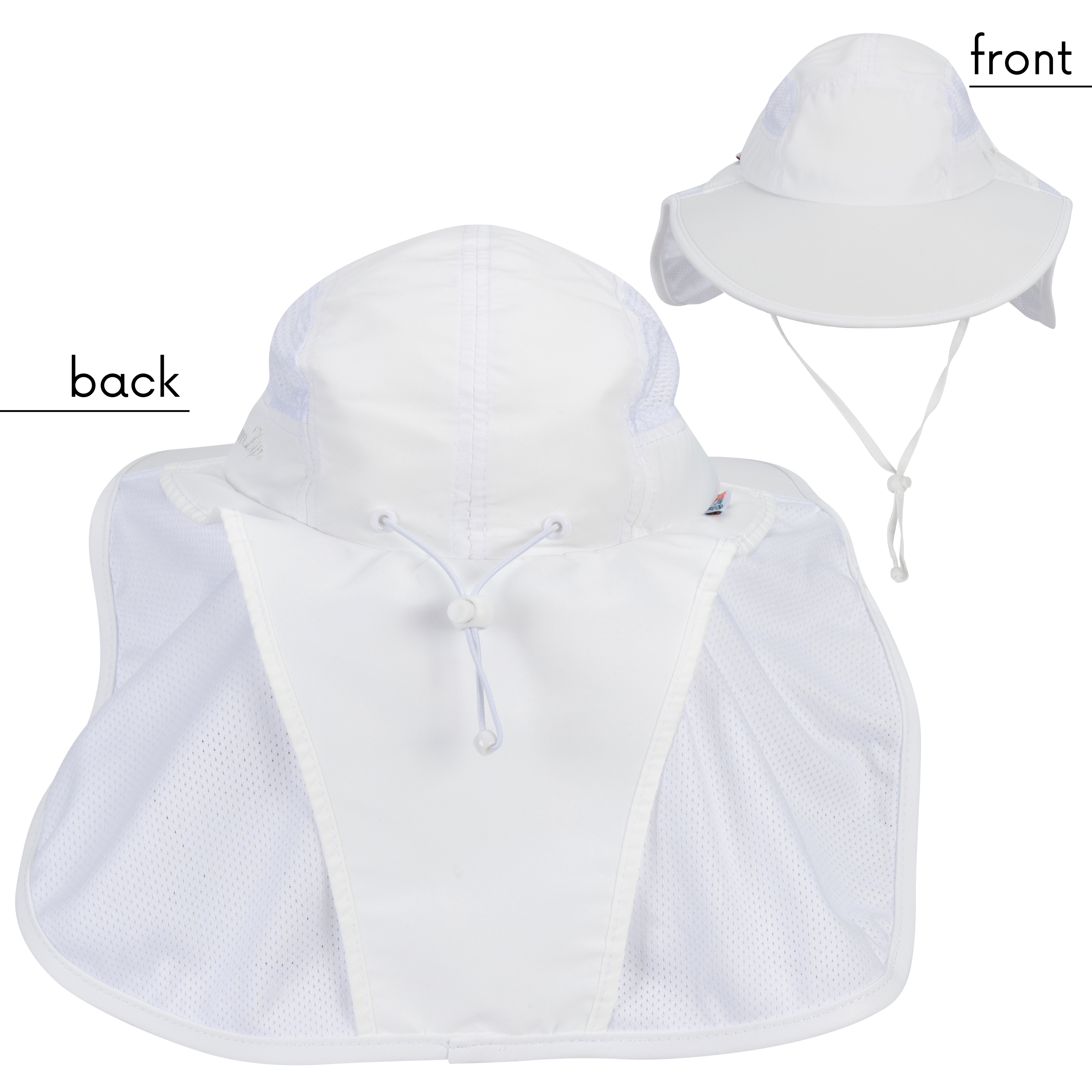 Adult Wide Brim + Flap Neck Sun Protective Adventure Hat | White-SwimZip UPF 50+ Sun Protective Swimwear & UV Zipper Rash Guards-pos7