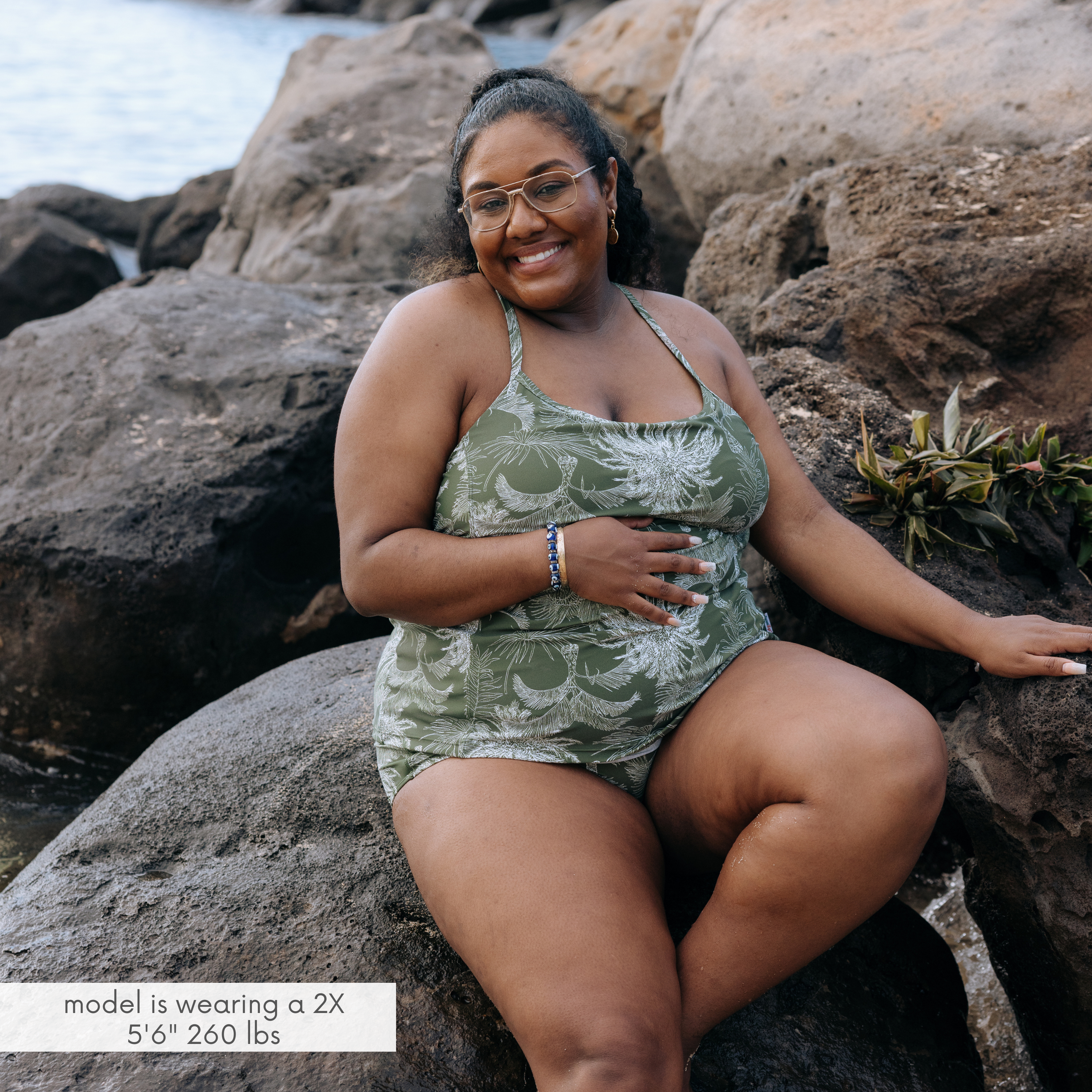 Women's High Waist Bikini Bottoms Ruched | "Hawaiian Rainforest"-SwimZip UPF 50+ Sun Protective Swimwear & UV Zipper Rash Guards-pos3