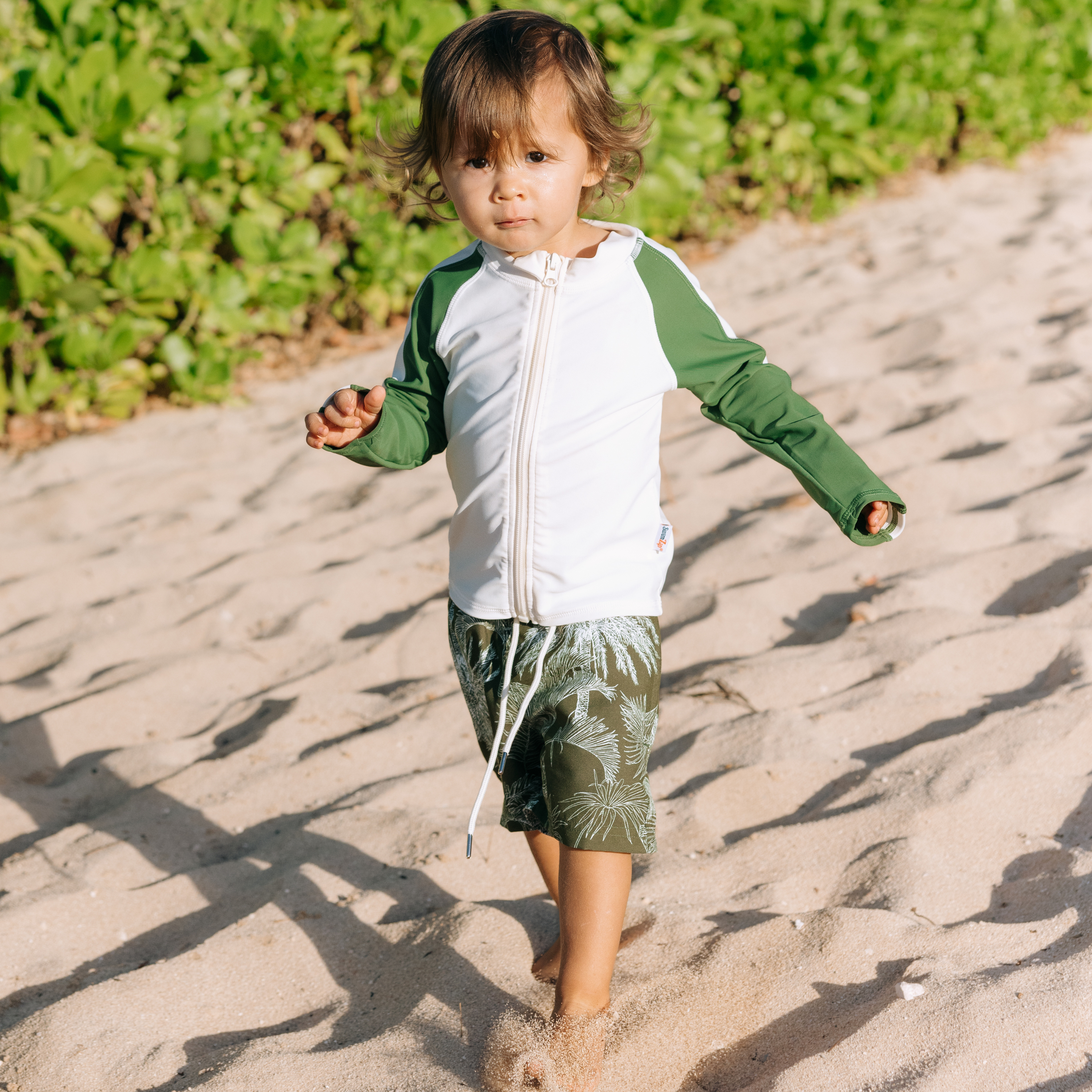 Boys Long Sleeve Zipper Rash Guard and Swim Trunk Set | "Hawaiian Rainforest"-SwimZip UPF 50+ Sun Protective Swimwear & UV Zipper Rash Guards-pos3