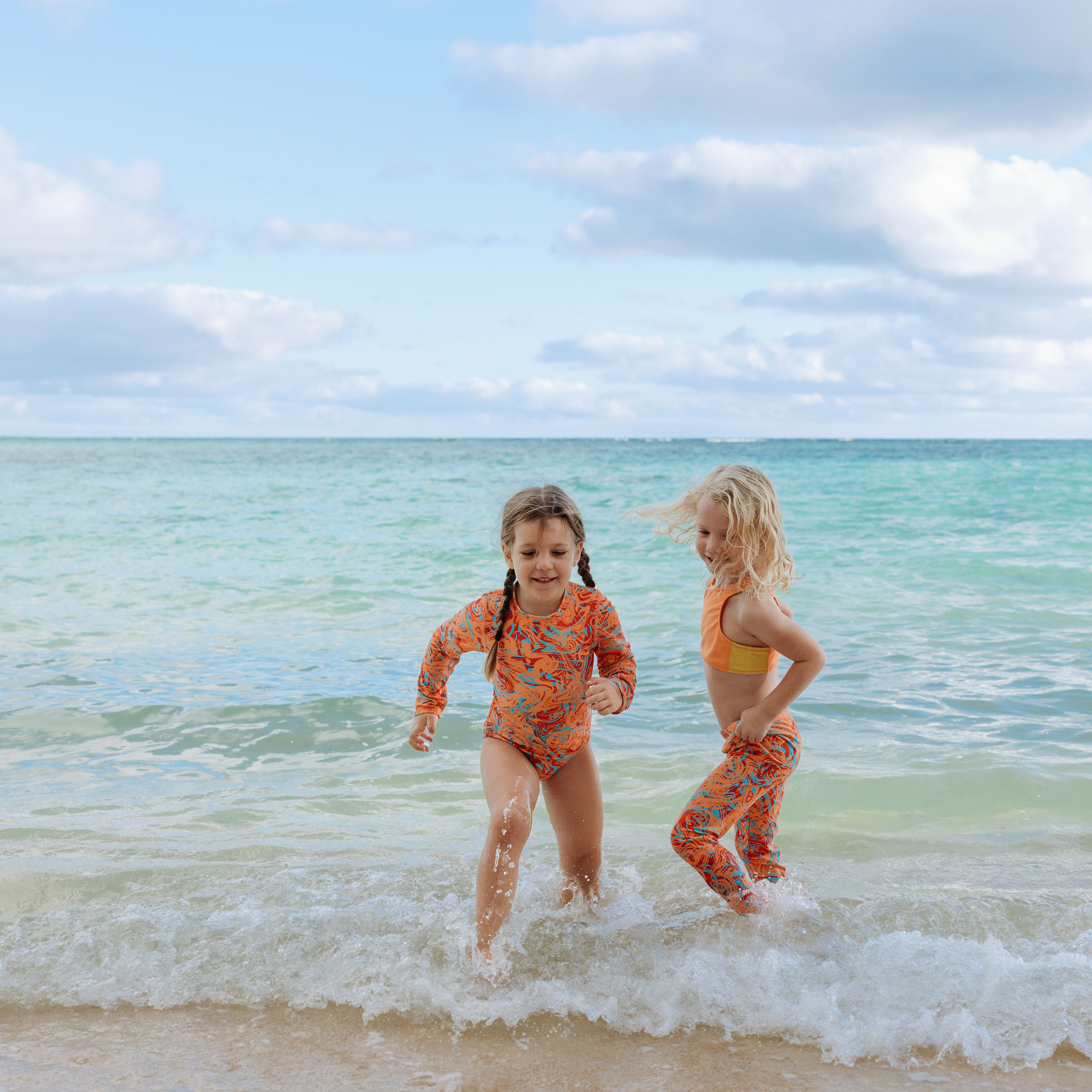 Girls Long Sleeve Surf Suit (One Piece Bodysuit) | "Swirl"-SwimZip UPF 50+ Sun Protective Swimwear & UV Zipper Rash Guards-pos9