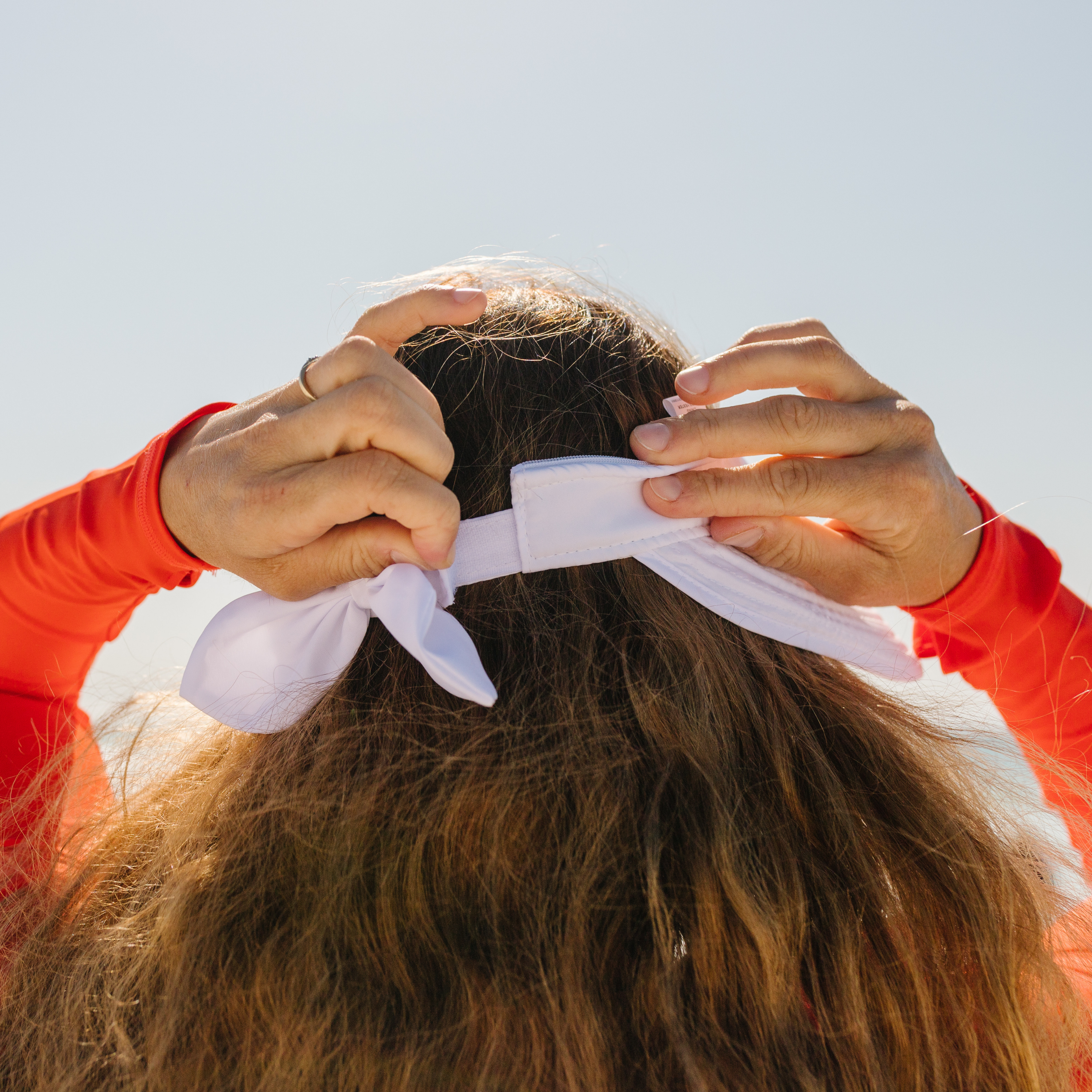 Women's Zip Off Adjustable Sun Visor + Sun Hat - White-SwimZip UPF 50+ Sun Protective Swimwear & UV Zipper Rash Guards-pos10
