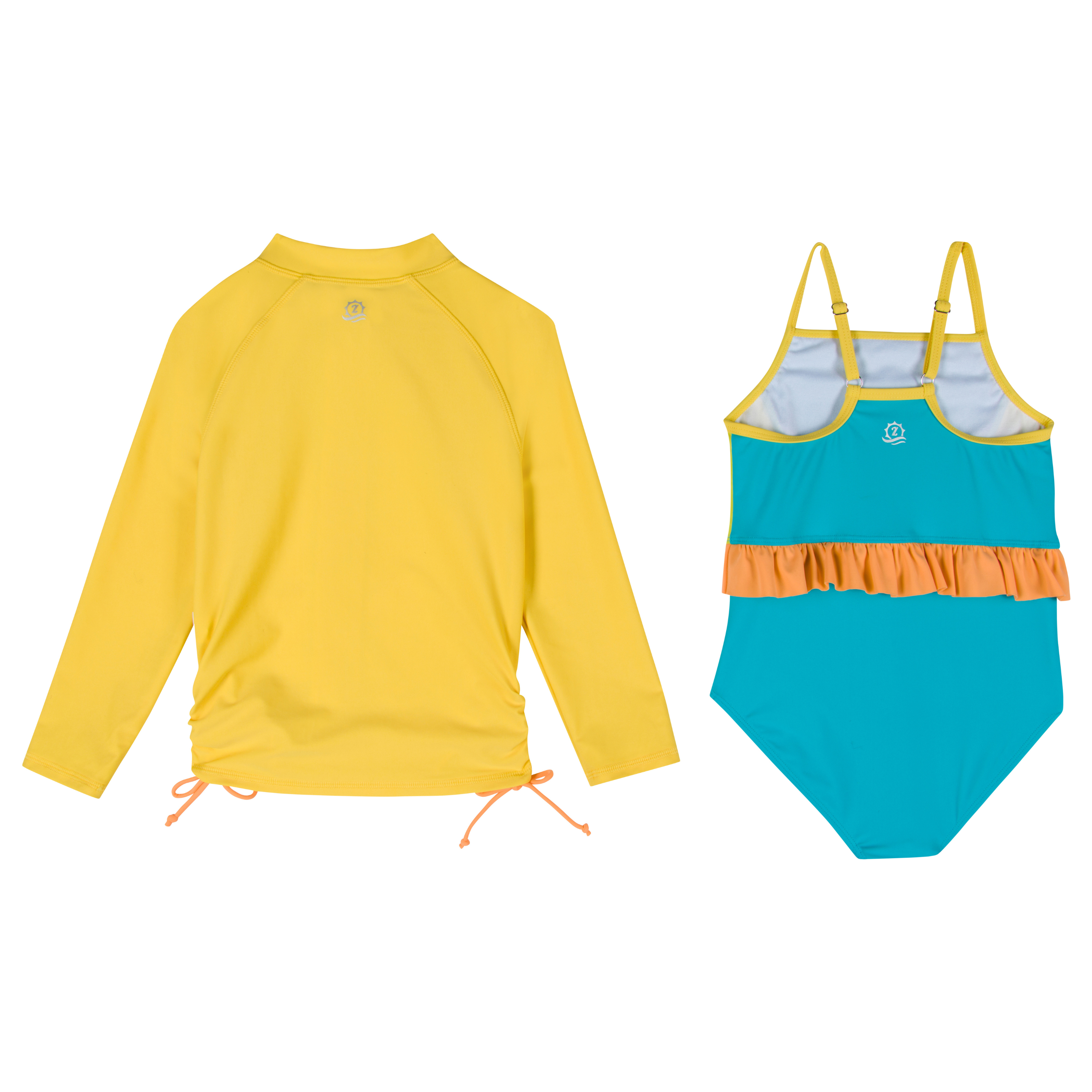 Girls One-Piece Swimsuit + Long Sleeve Rash Guard Set (2 Piece) | "Color Pop"-SwimZip UPF 50+ Sun Protective Swimwear & UV Zipper Rash Guards-pos9