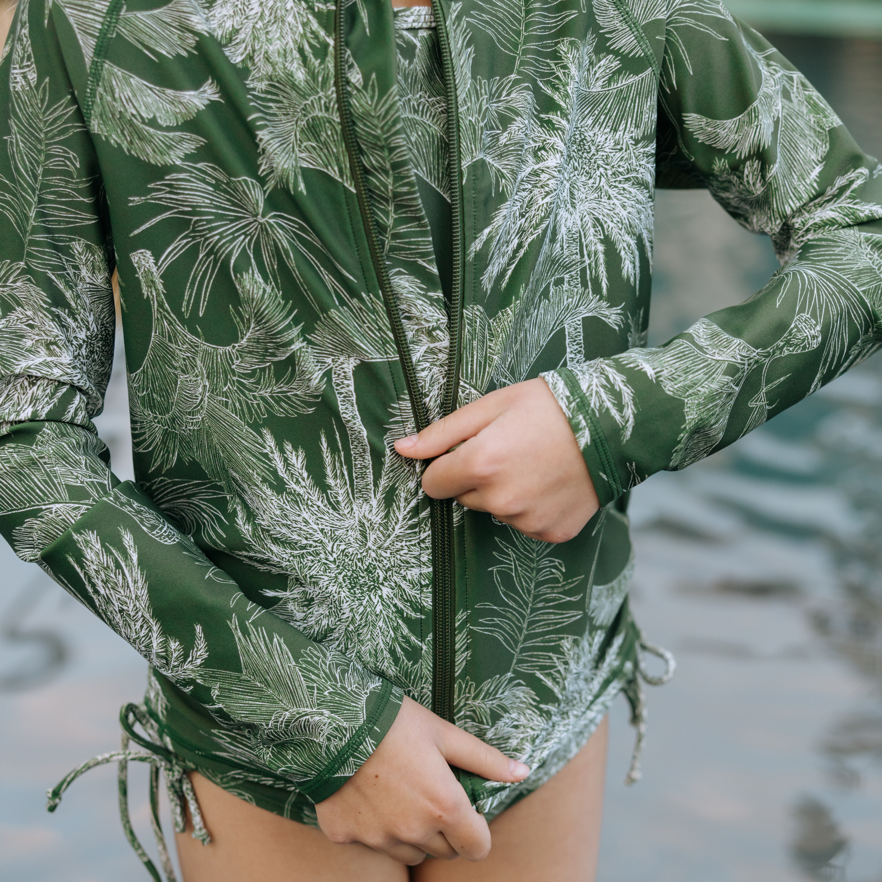 Girls Long Sleeve Rash Guard + Tankini Bikini Set (3 Piece) | "Hawaiian Rainforest"-SwimZip UPF 50+ Sun Protective Swimwear & UV Zipper Rash Guards-pos5