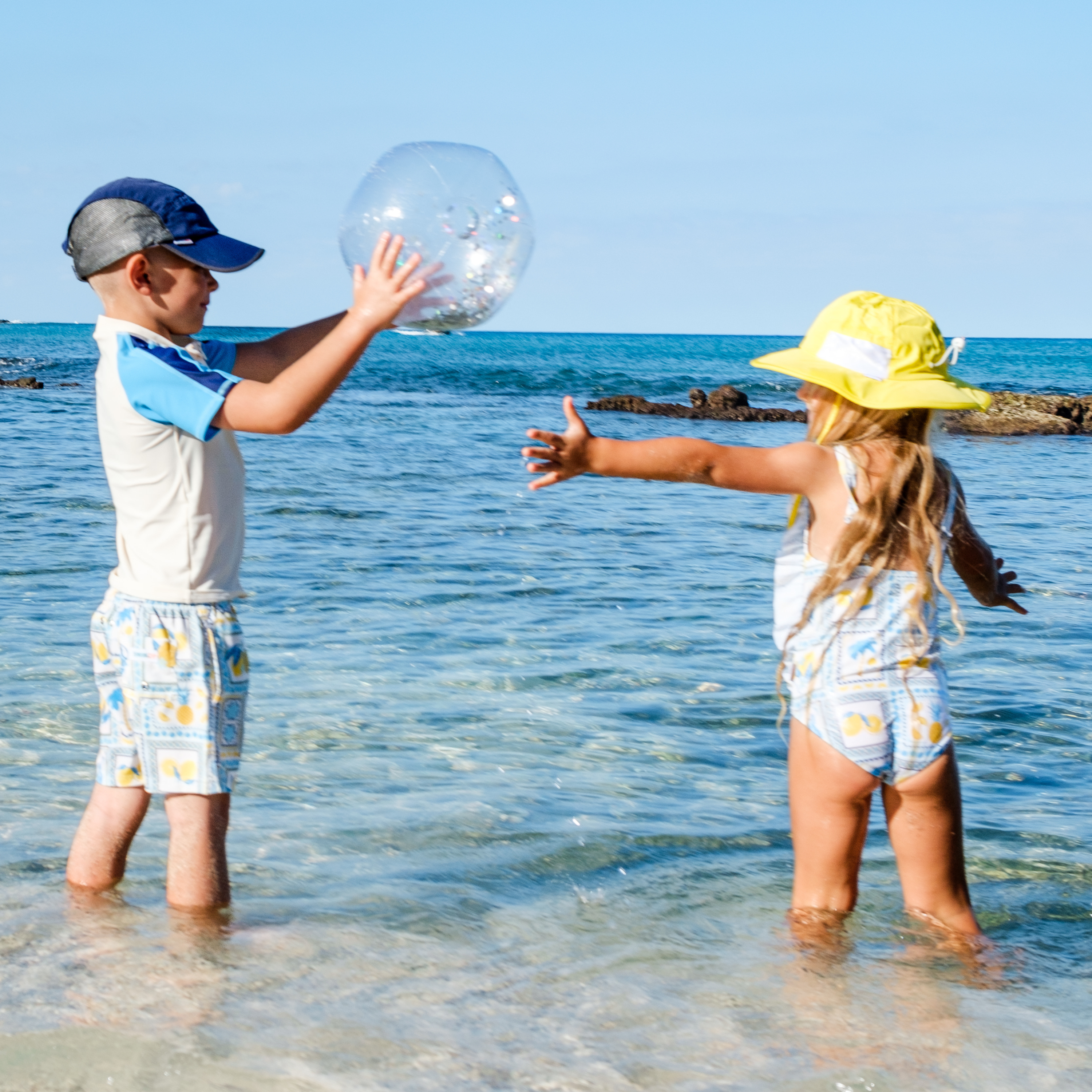 Boys Short Sleeve Zipper Rash Guard and Swim Trunk Set | "Mediterranean Lemons"-SwimZip UPF 50+ Sun Protective Swimwear & UV Zipper Rash Guards-pos9