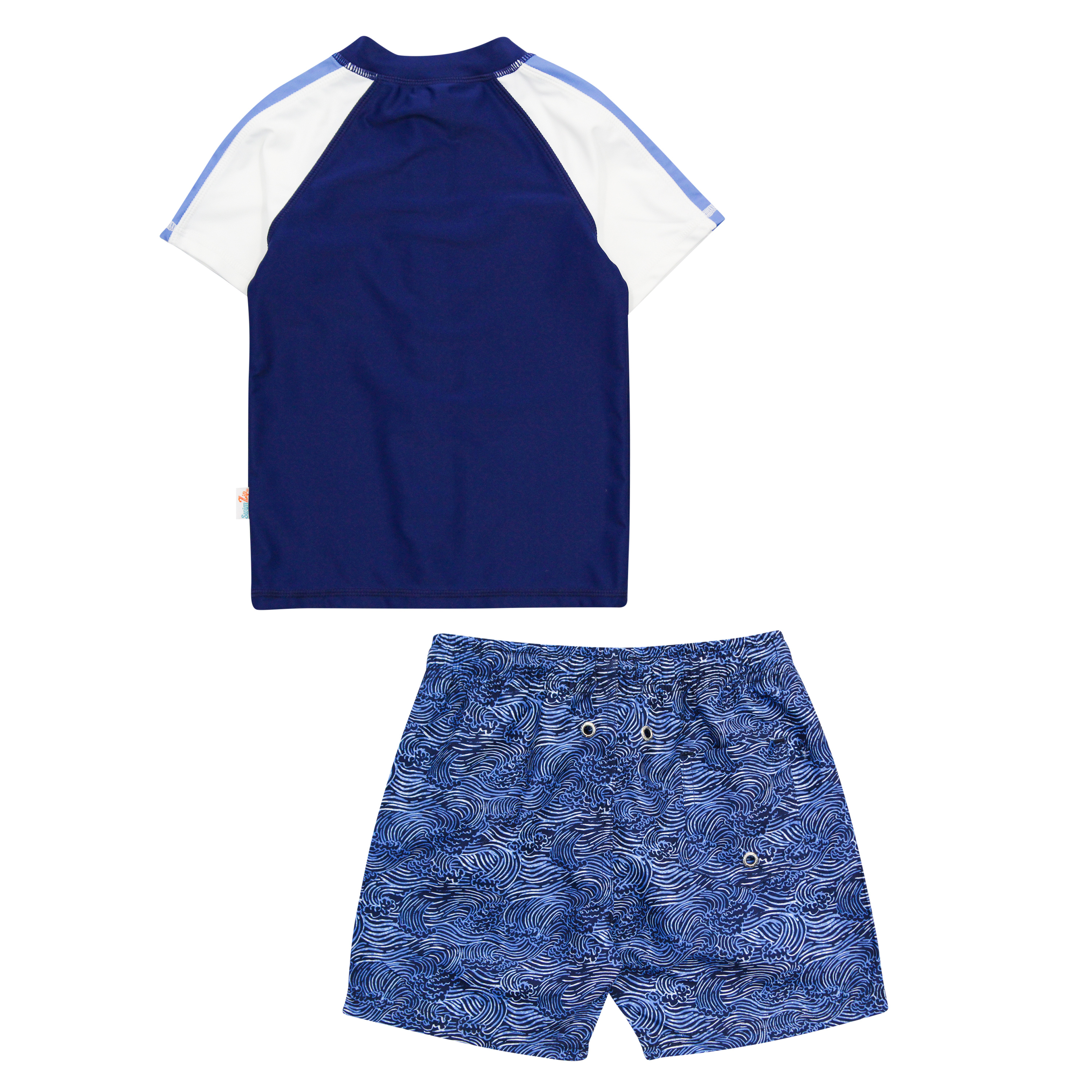 Boys Short Sleeve Zipper Rash Guard and Swim Trunk Set | "Ocean Breeze"-SwimZip UPF 50+ Sun Protective Swimwear & UV Zipper Rash Guards-pos9