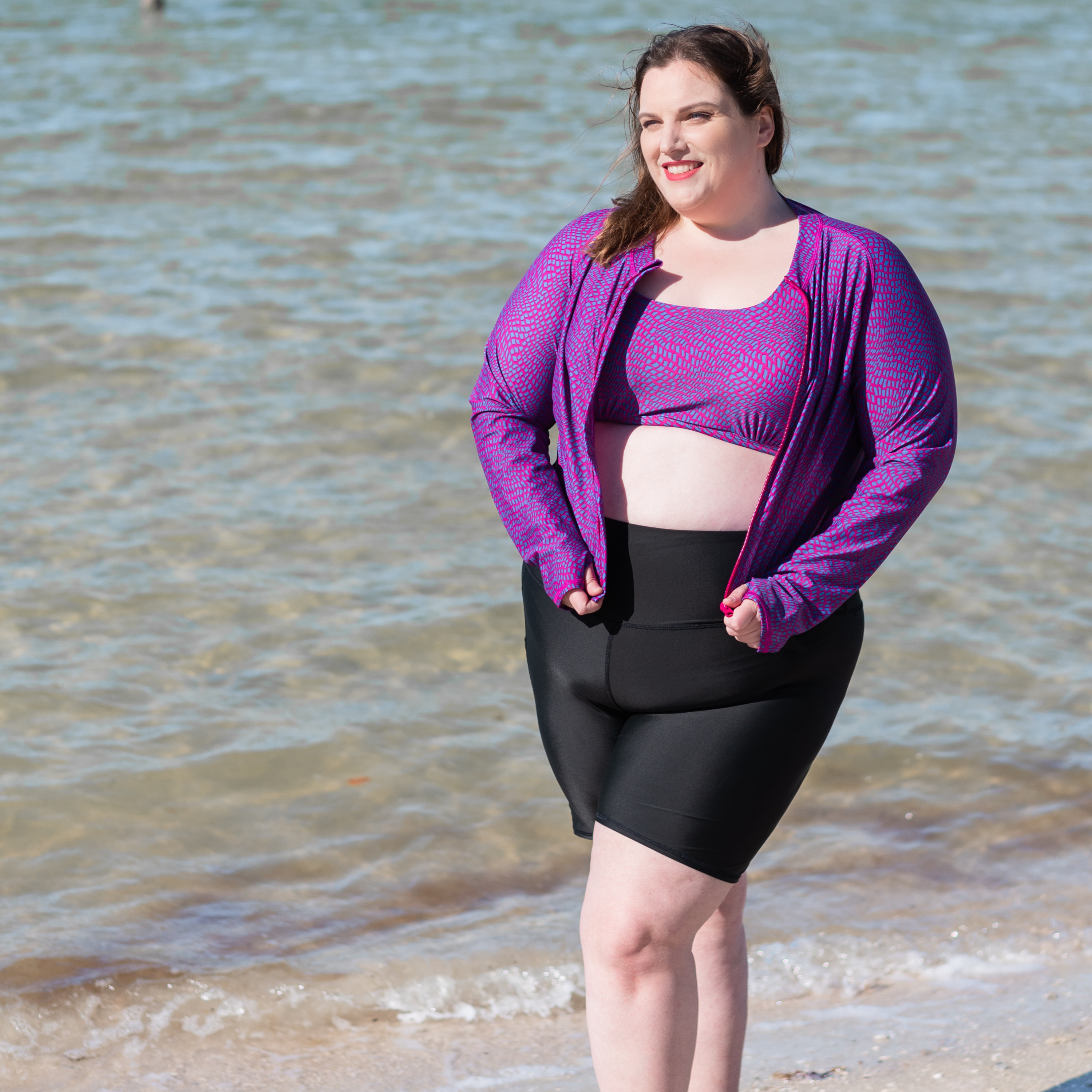 Women's Long Swim Bike Short with Pocket | “Black”-SwimZip UPF 50+ Sun Protective Swimwear & UV Zipper Rash Guards-pos7