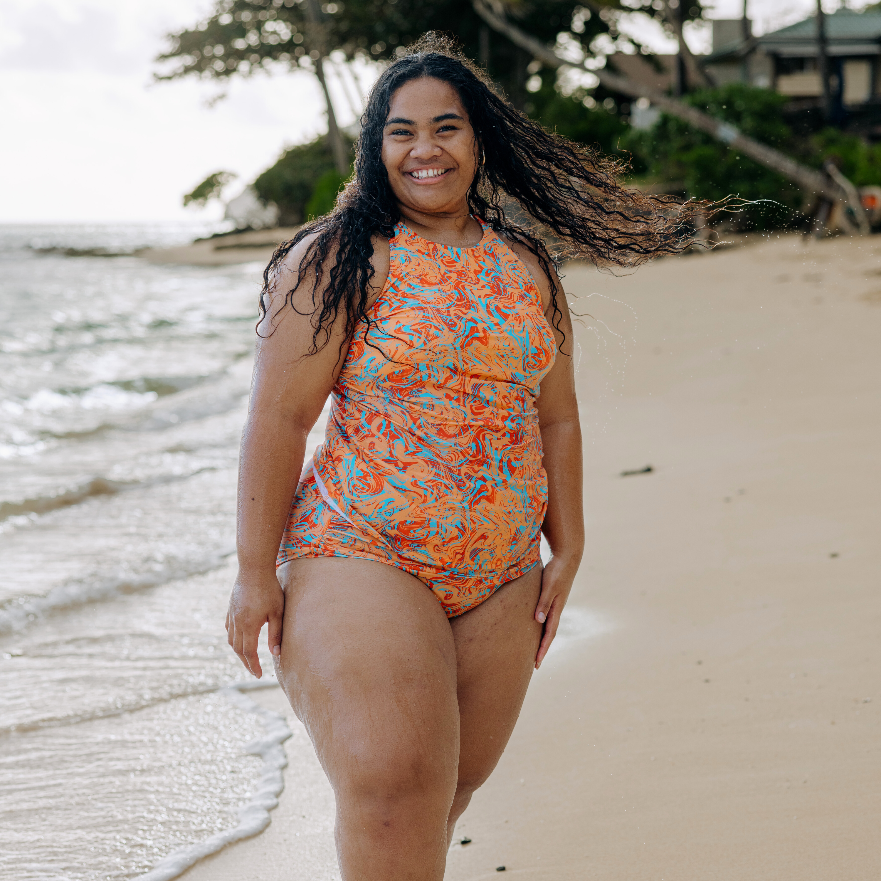 Women's High Waist Bikini Bottoms Ruched | "Swirl"-SwimZip UPF 50+ Sun Protective Swimwear & UV Zipper Rash Guards-pos8