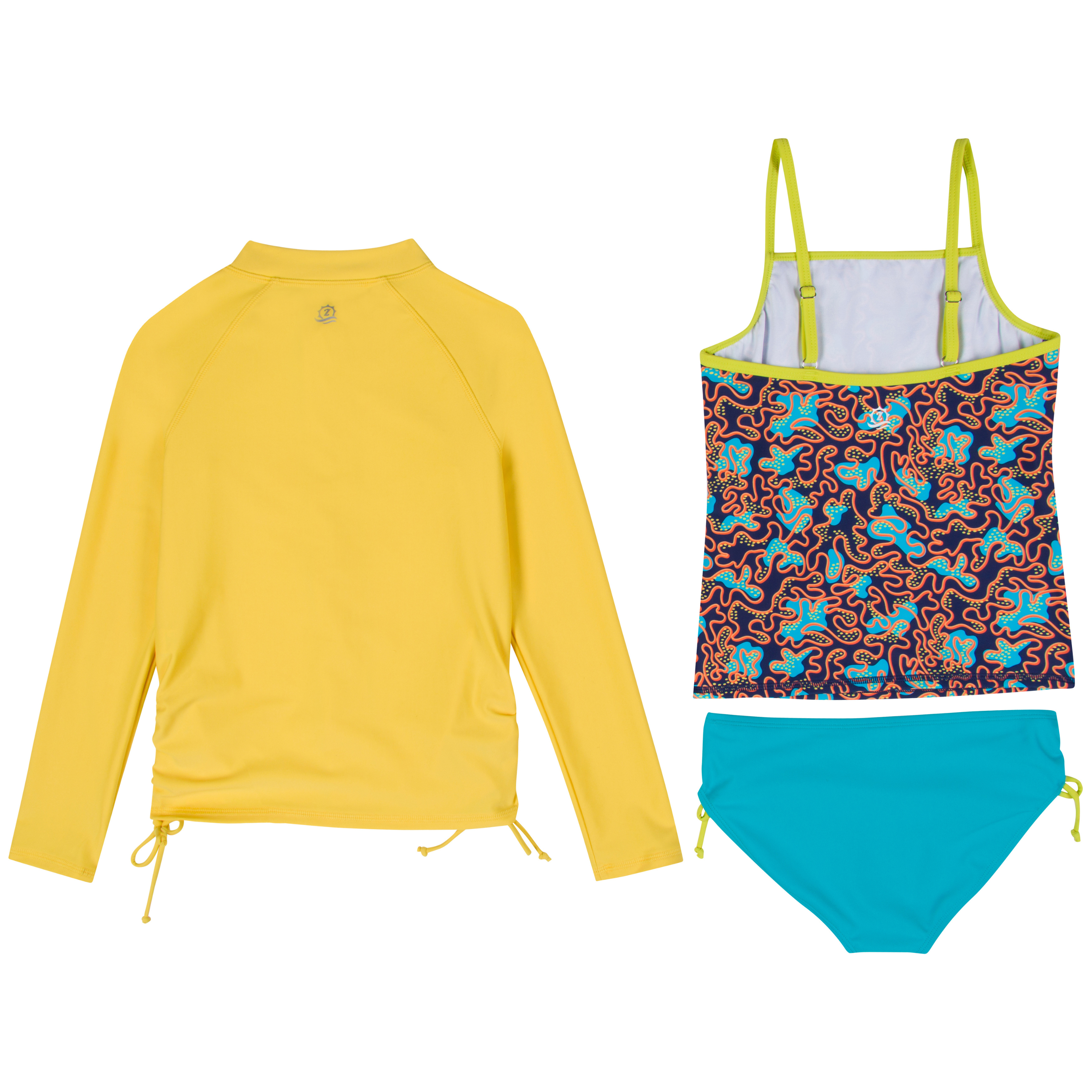 Girls Long Sleeve Rash Guard + Tankini Bikini Set (3 Piece) | "Deep Dive"-SwimZip UPF 50+ Sun Protective Swimwear & UV Zipper Rash Guards-pos10