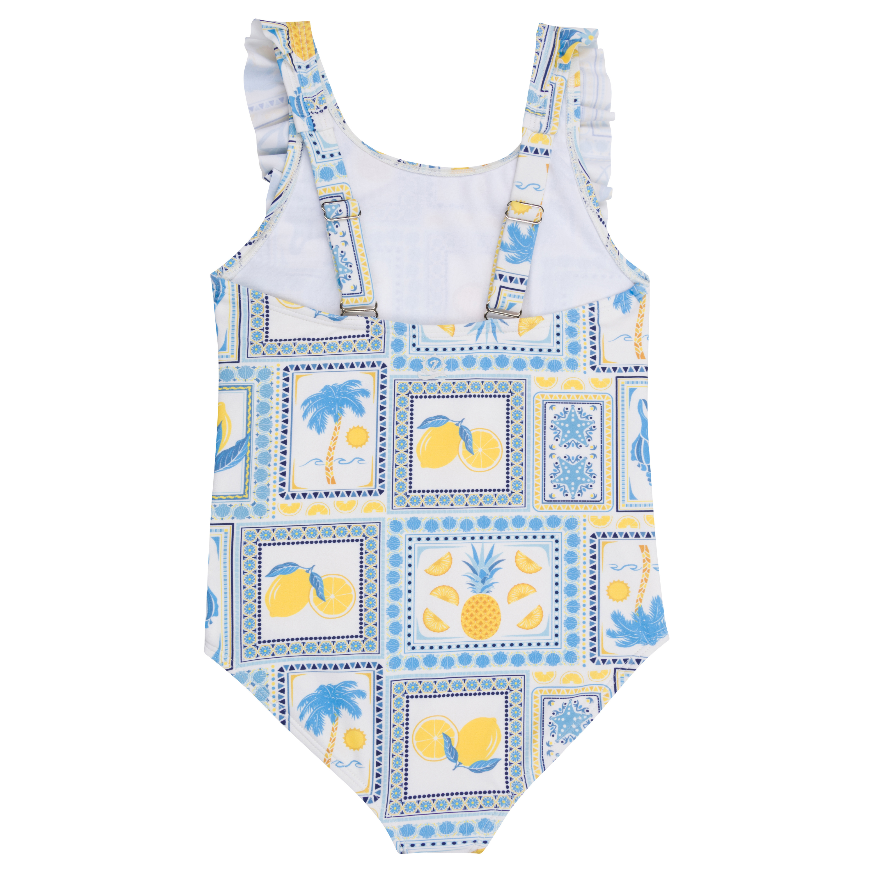 Girls Ruffle One-Piece Swimsuit | "Too Sweet" Mediterranean Lemons-SwimZip UPF 50+ Sun Protective Swimwear & UV Zipper Rash Guards-pos9