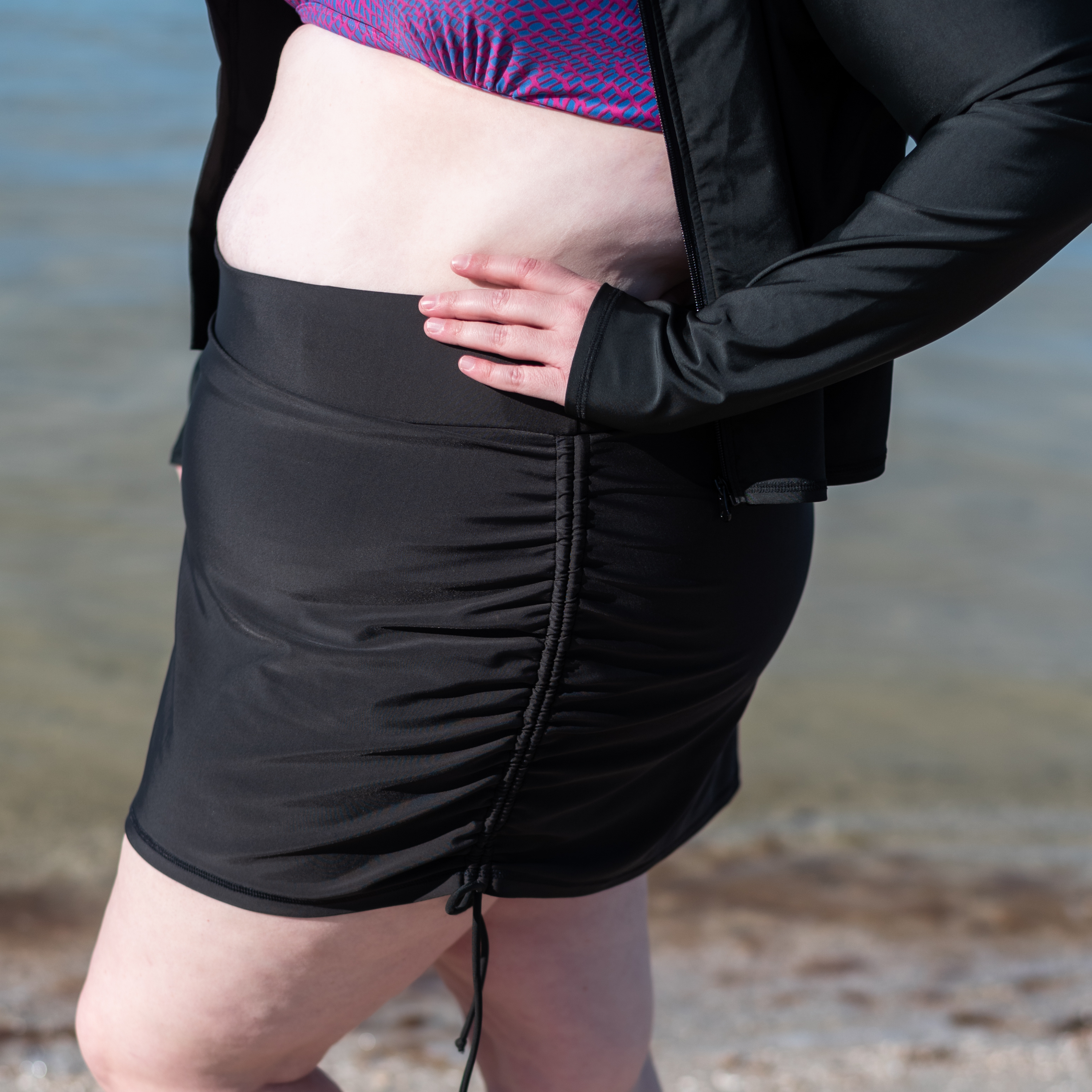 Women's Adjustable Swim Skirt Swim Bottom | "Black"-SwimZip UPF 50+ Sun Protective Swimwear & UV Zipper Rash Guards-pos9