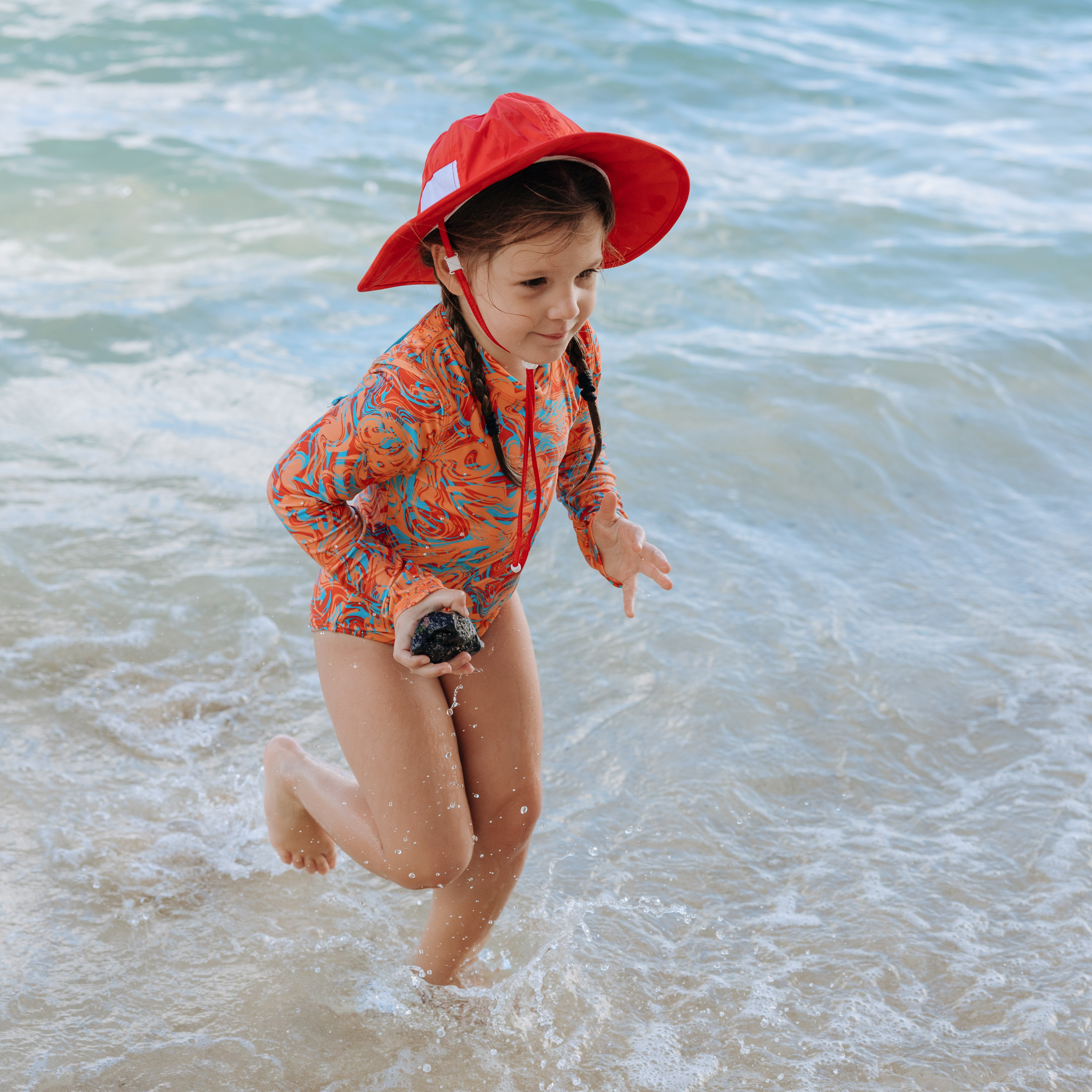Girls Long Sleeve Surf Suit (One Piece Bodysuit) | "Swirl"-SwimZip UPF 50+ Sun Protective Swimwear & UV Zipper Rash Guards-pos12
