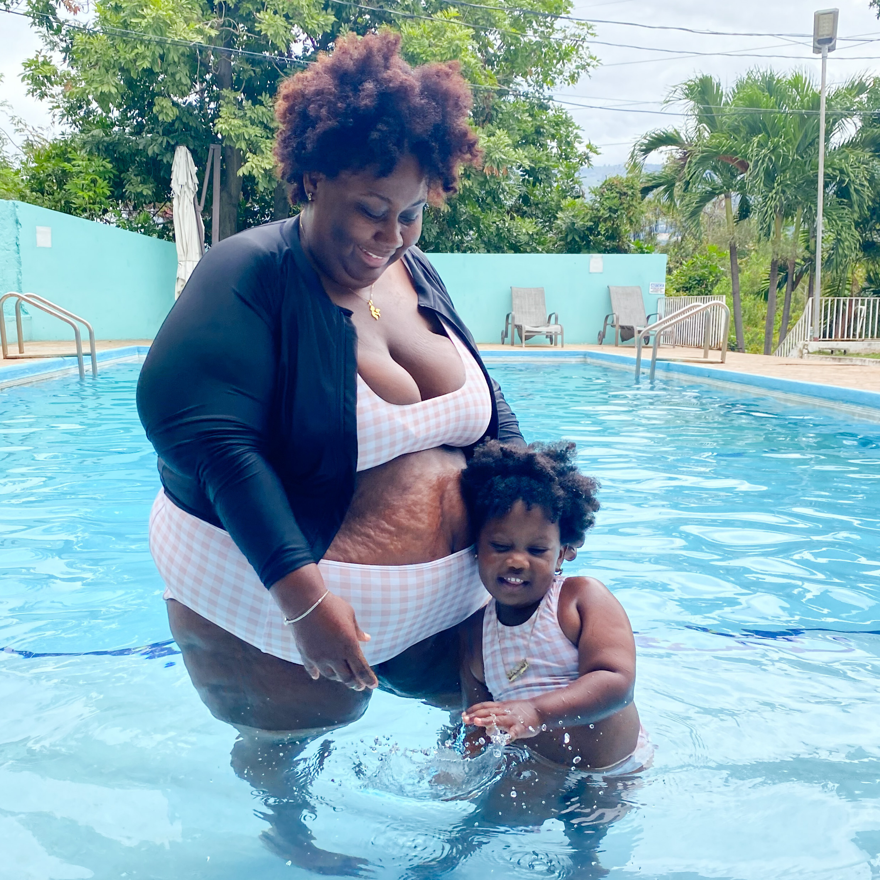 Women's Scoop Neck Bikini Top Plus Size | "Pink Gingham"-SwimZip UPF 50+ Sun Protective Swimwear & UV Zipper Rash Guards-pos3