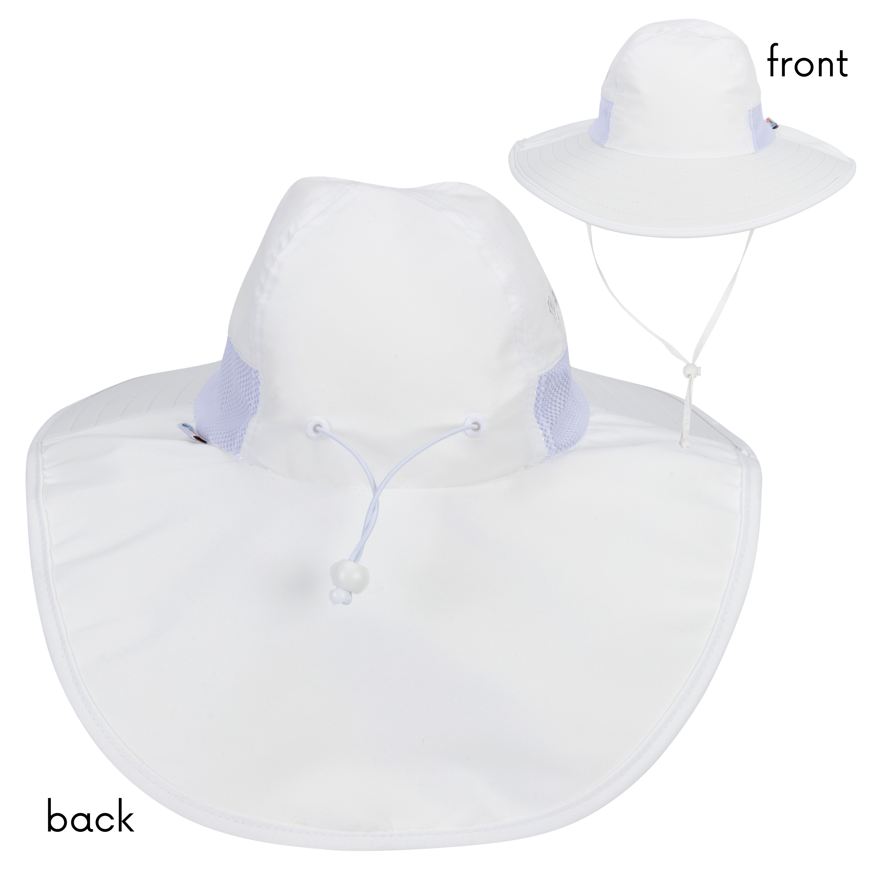 Kids Wide Brim + Flap Neck Sun Protective Adventure Hat - White-SwimZip UPF 50+ Sun Protective Swimwear & UV Zipper Rash Guards-pos10